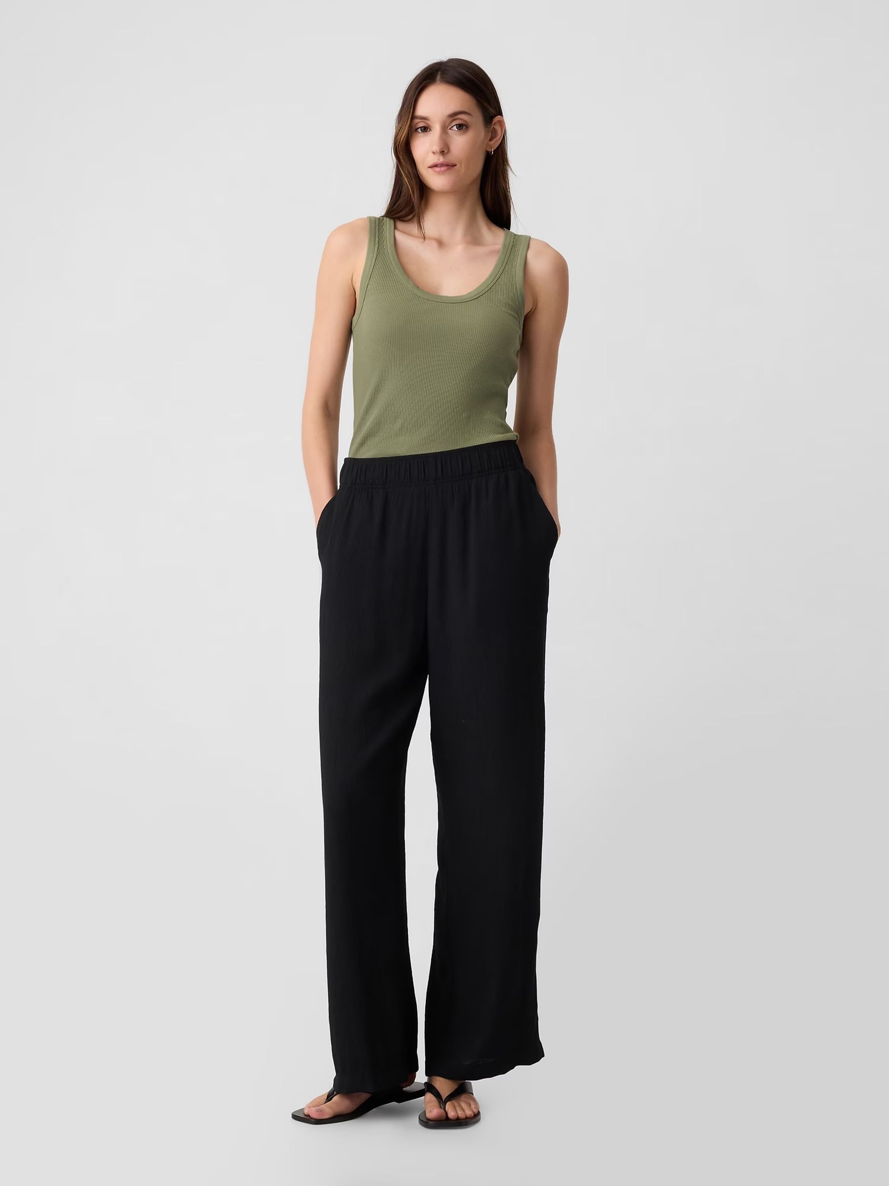 Khaki Green Soft Ribbed Sleeveless Vest Top - Image 3 of 5