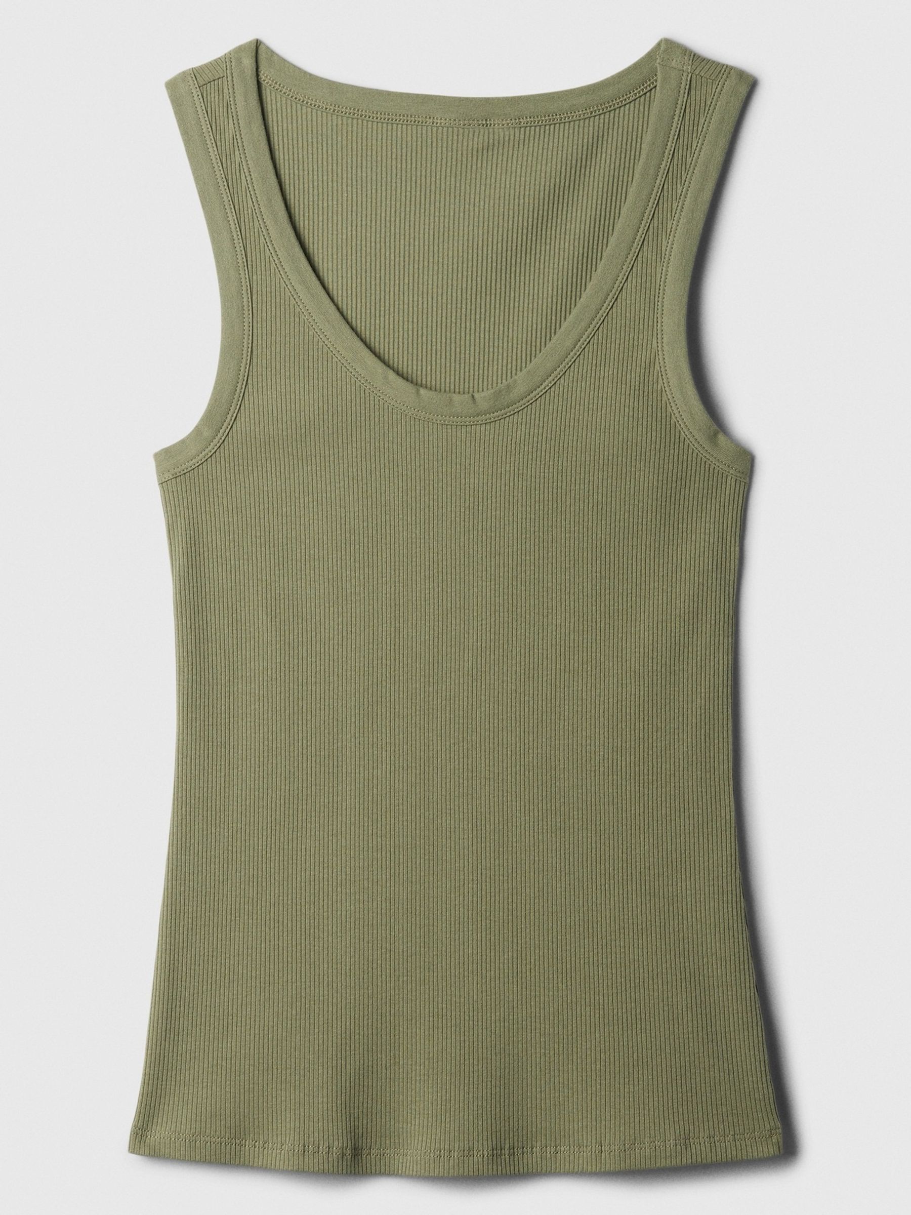 Khaki Green Soft Ribbed Sleeveless Vest Top - Image 5 of 5
