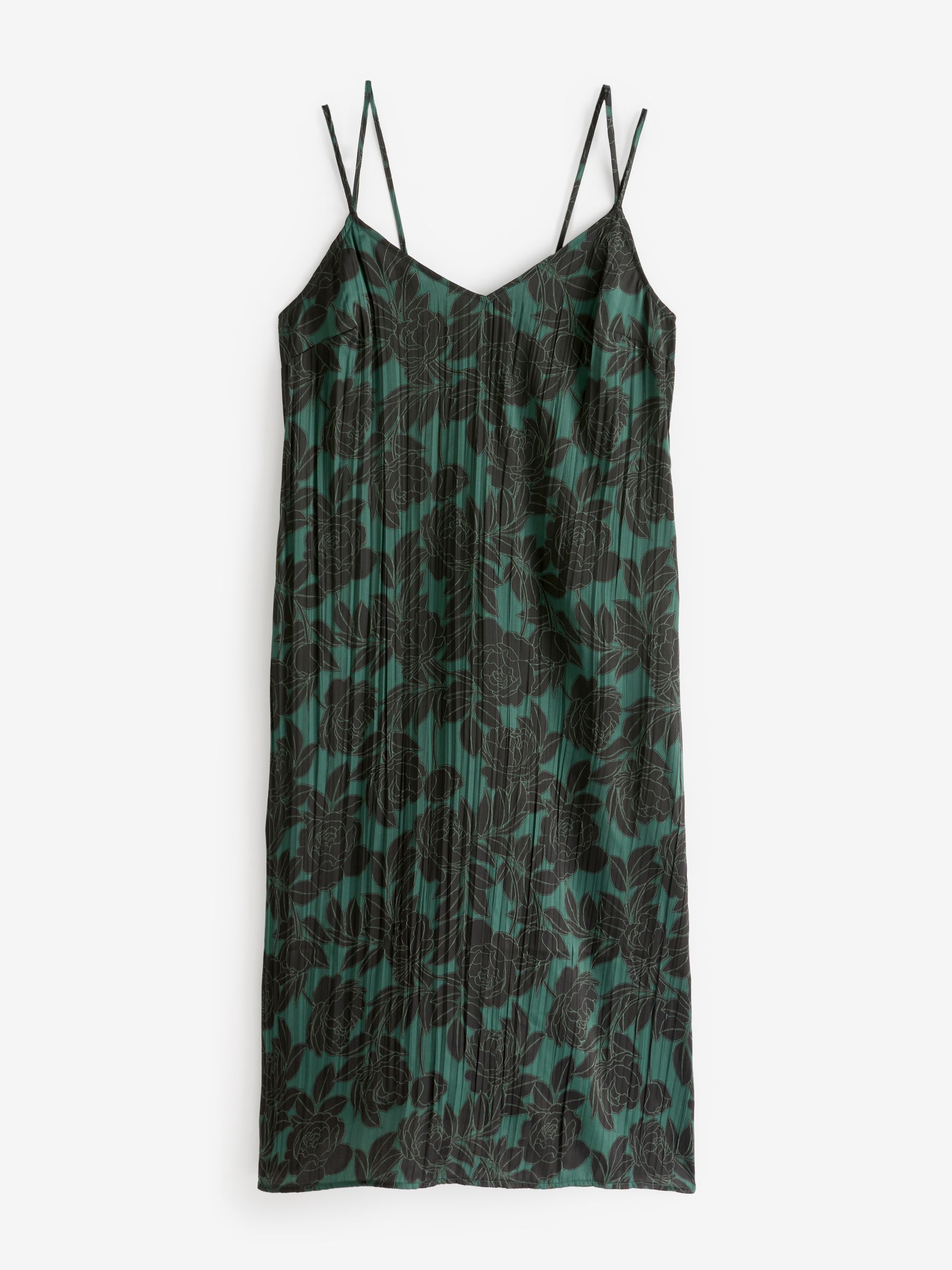 Green Crinkle Sleeveless V Neck Dress - Image 1 of 4
