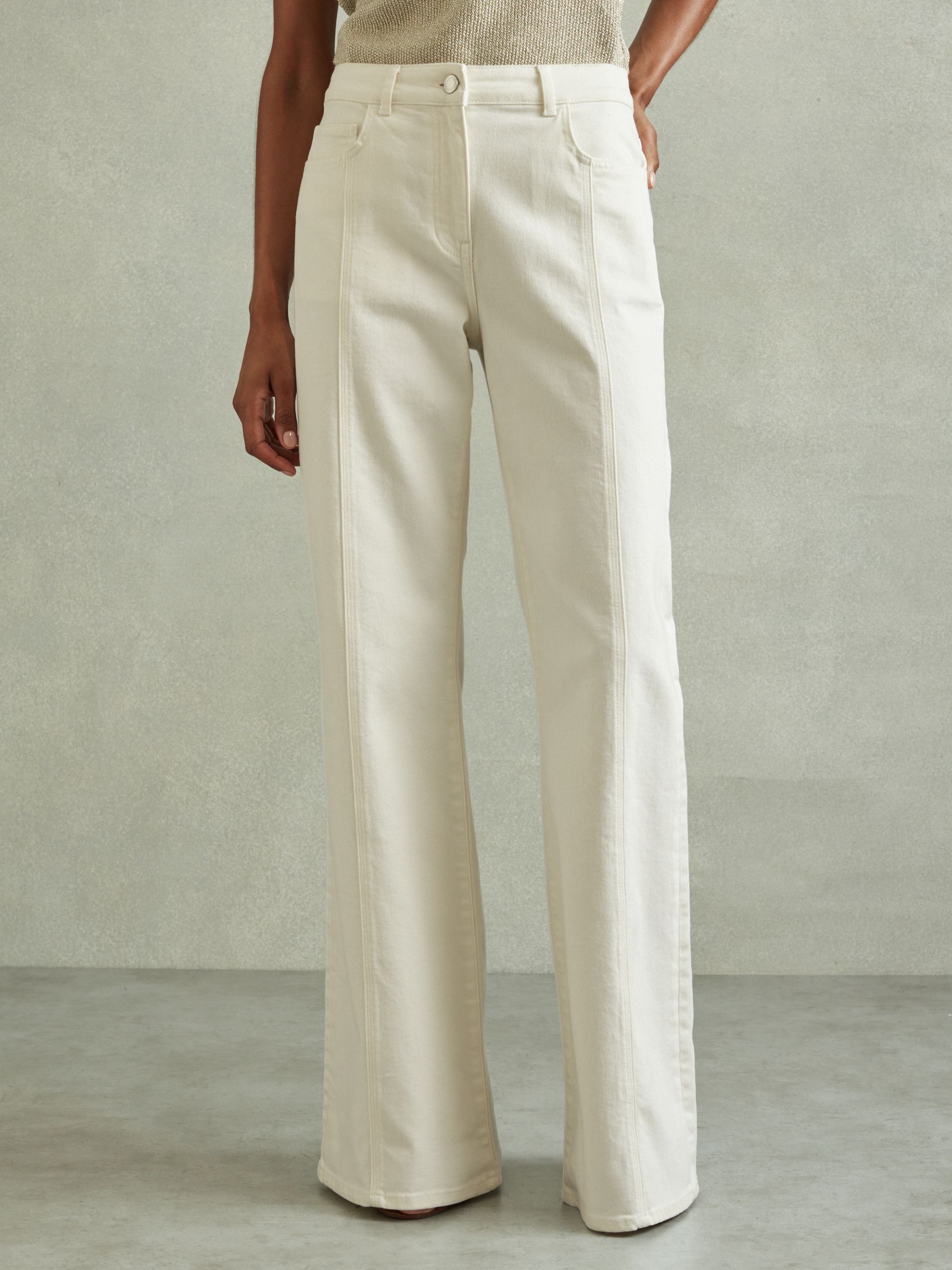 Flared Front Seam Jeans in Ecru - Image 1 of 5