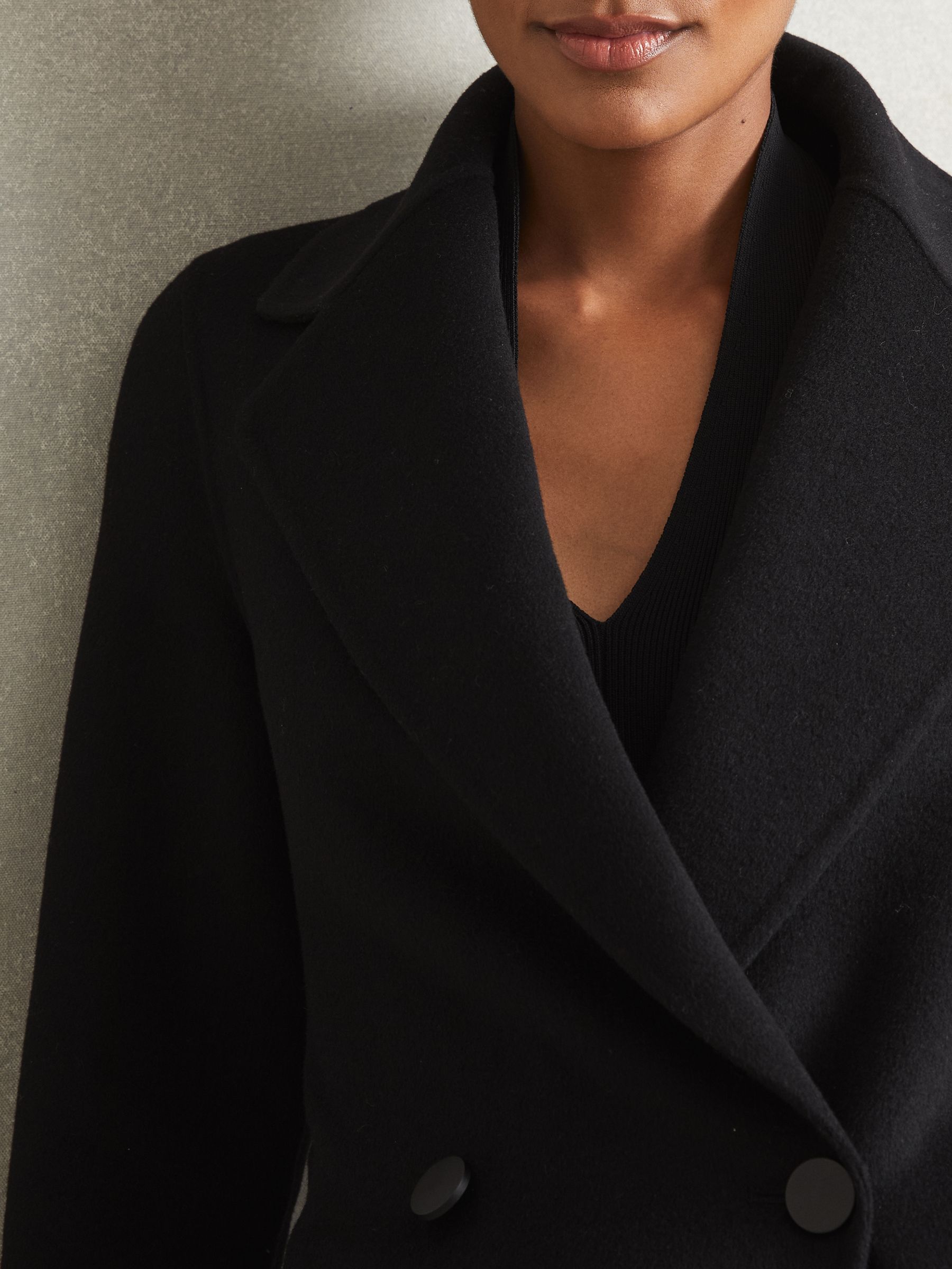 Wool Blend Double Breasted Blindseam Coat in Black - Image 4 of 6