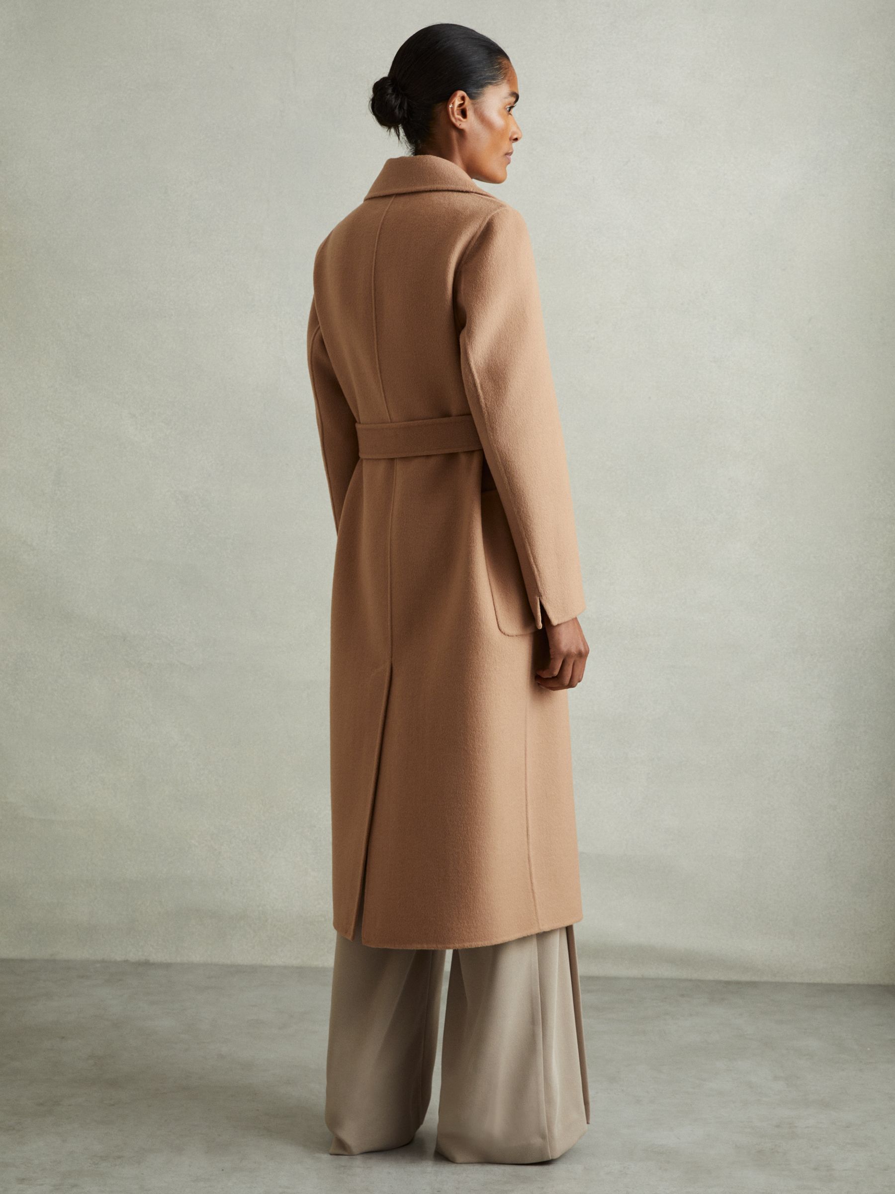 Reiss Wool Blend Double Breasted Blindseam Coat in Light Camel | REISS