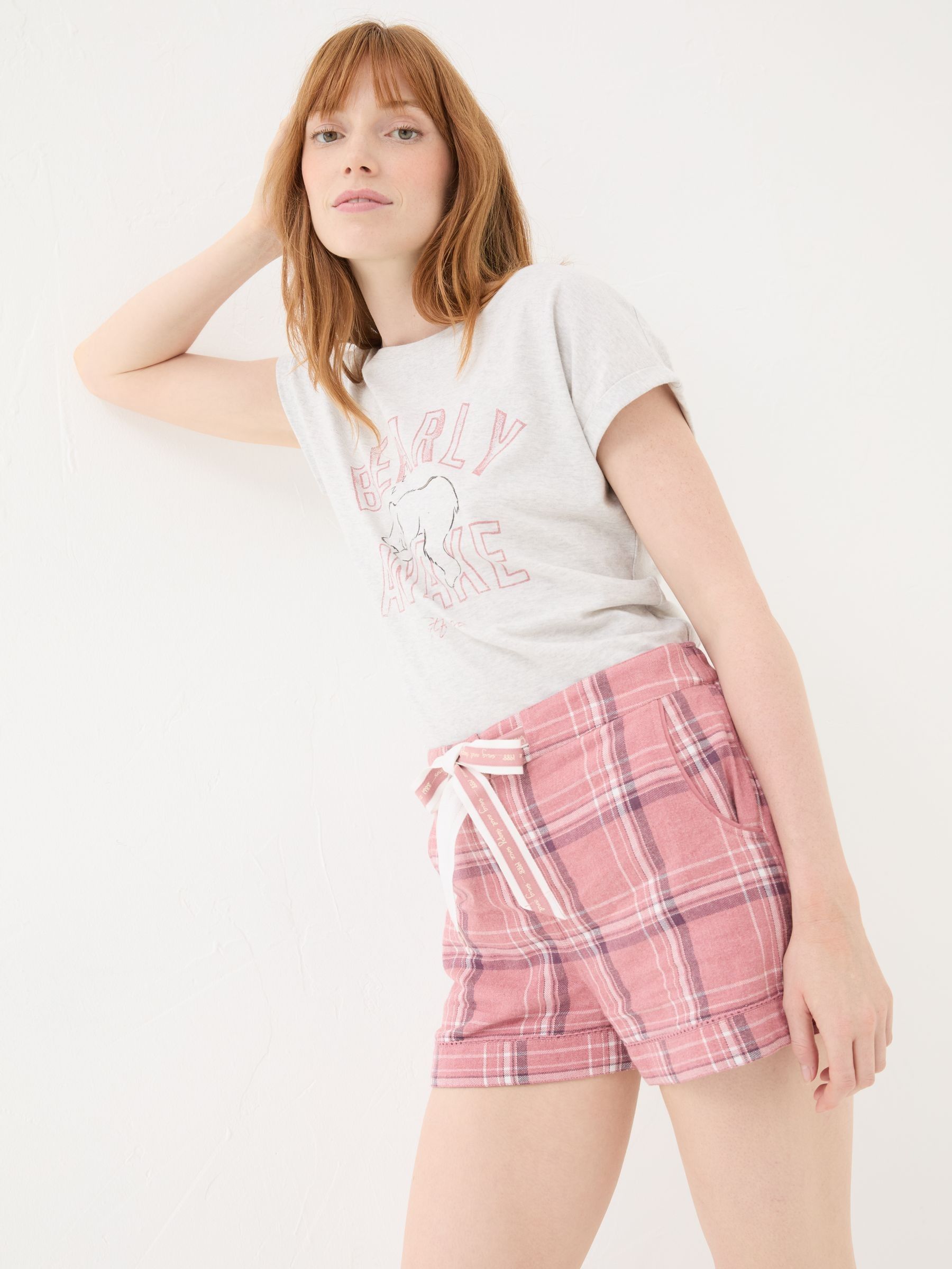 Pink Check 100% Cotton Pyjama Shorts - Image 2 of 8 Pink Check 100% Cotton Pyjama Shorts - Image 2 of 8