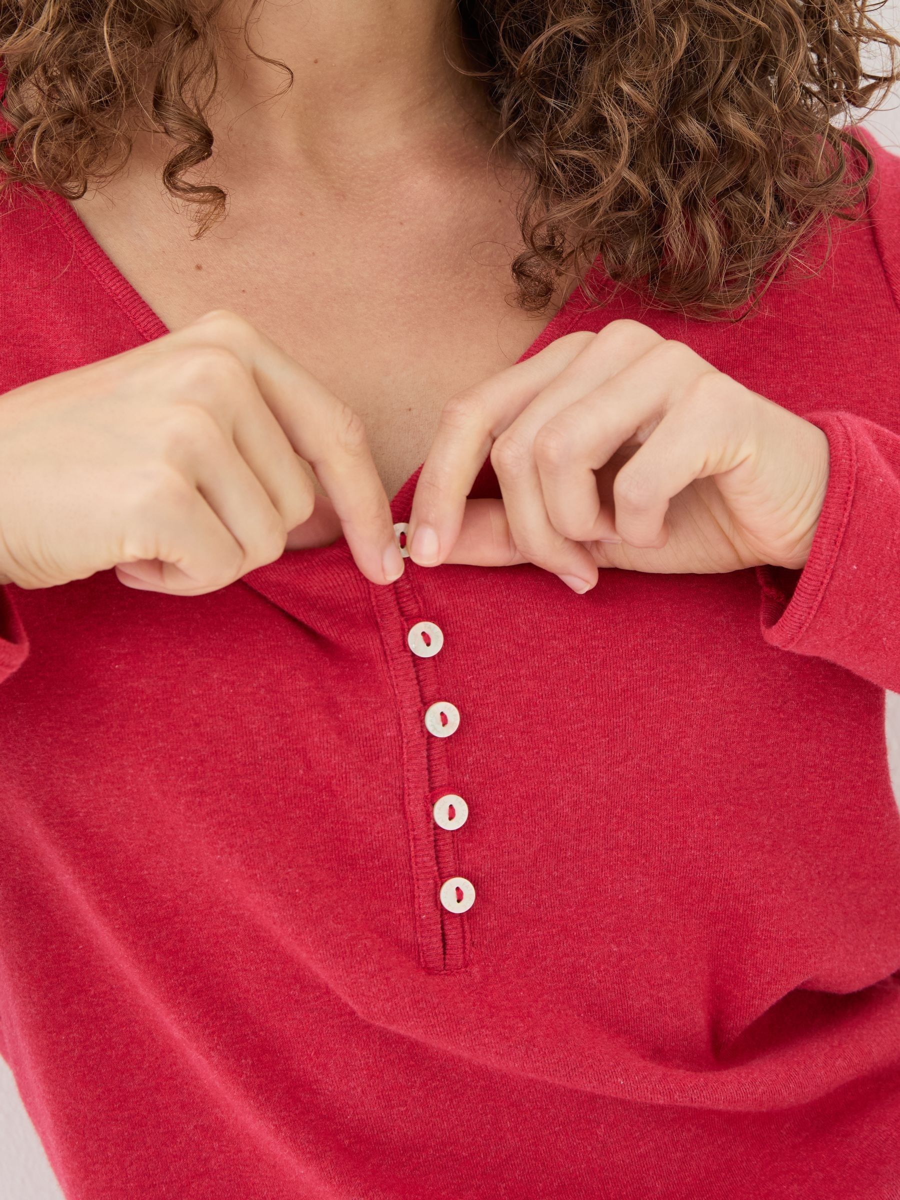 Lila Red Henley Pyjama Top - Image 6 of 8