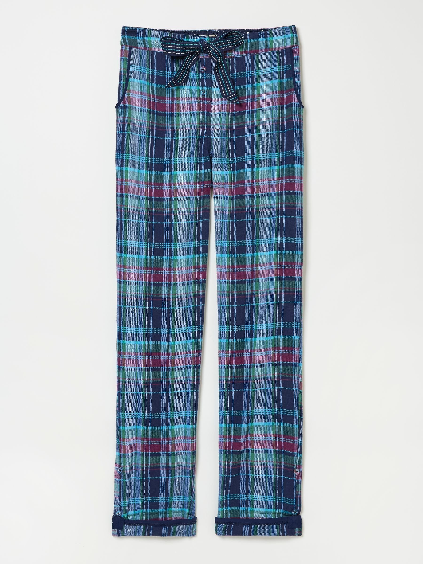 Eva Sparkle Blue Navy Check 100% Cotton Pyjama Bottoms - Image 5 of 6