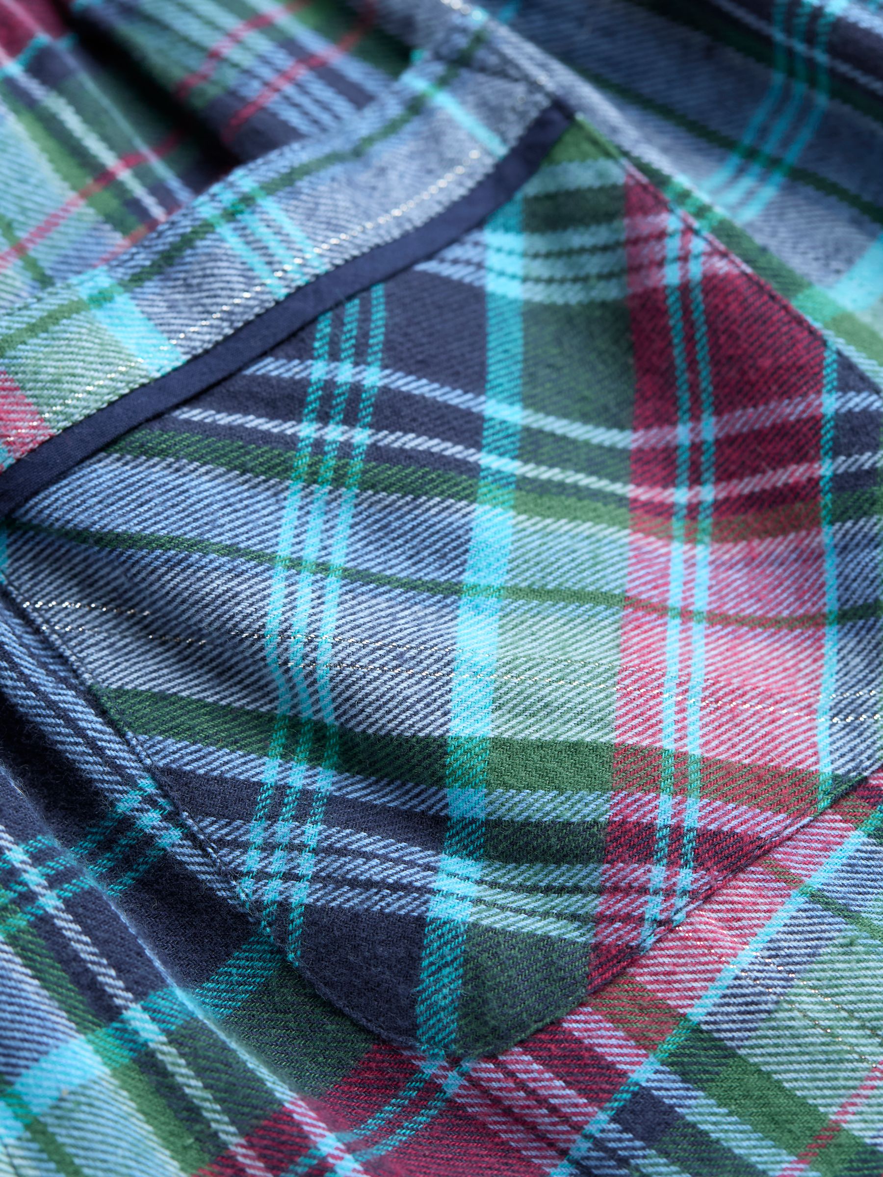 Eva Sparkle Blue Navy Check 100% Cotton Pyjama Bottoms - Image 6 of 6