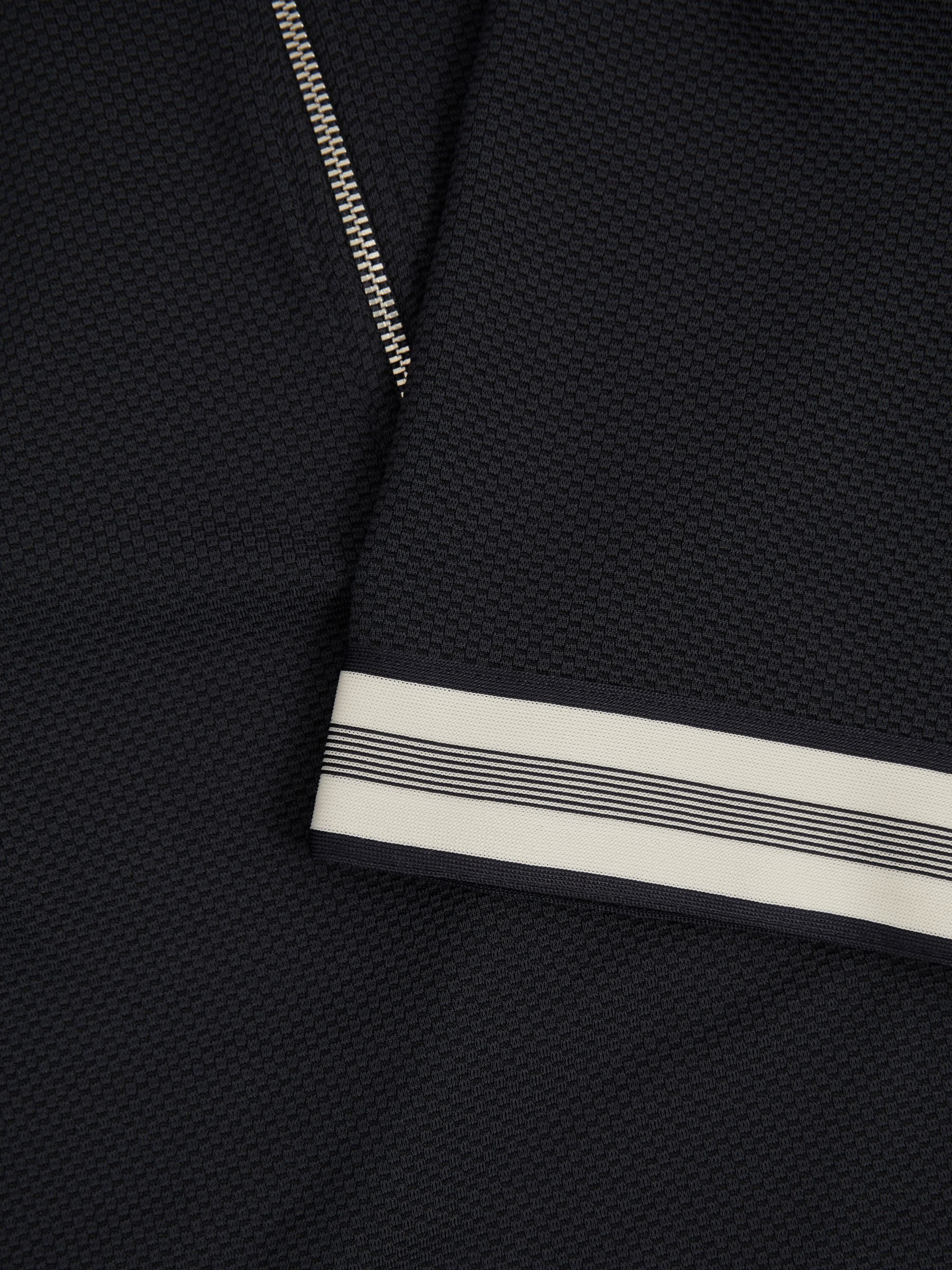 Textured Contrast Trim Half-Zip Polo Shirt in Navy - Image 6 of 6