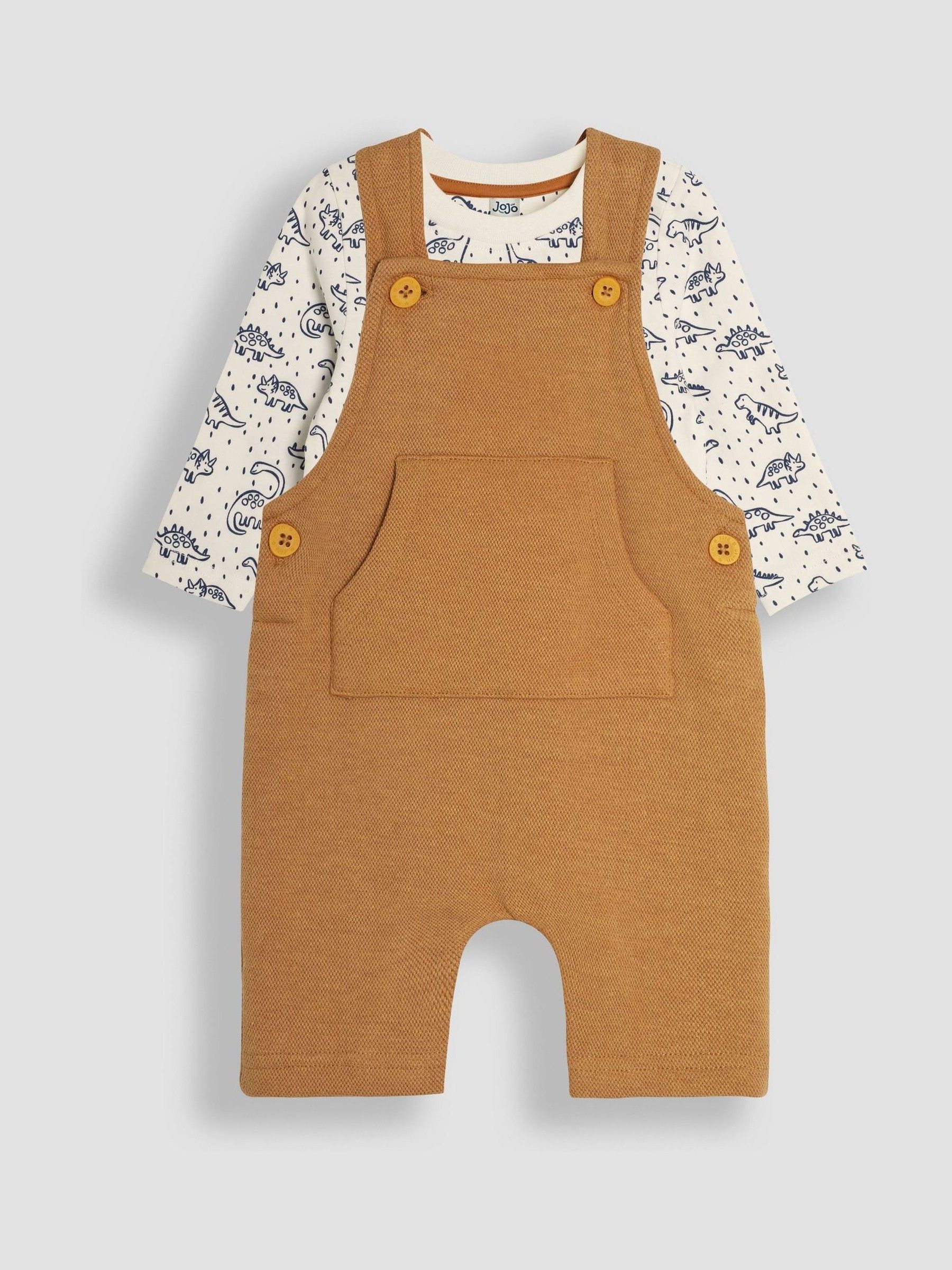 Tan Dino Texture Dungarees & Top Set - Image 1 of 6