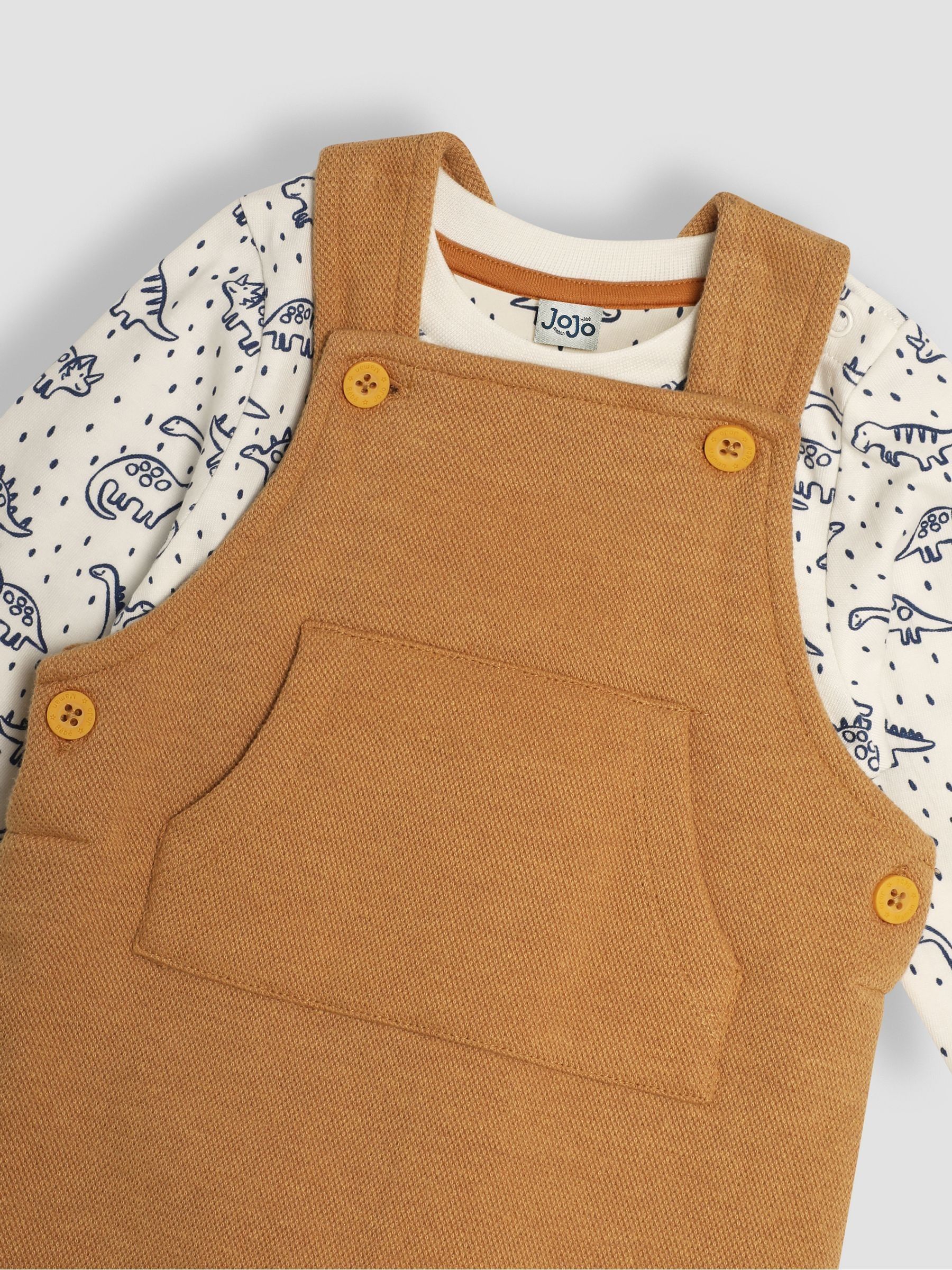 Tan Dino Texture Dungarees & Top Set - Image 6 of 6