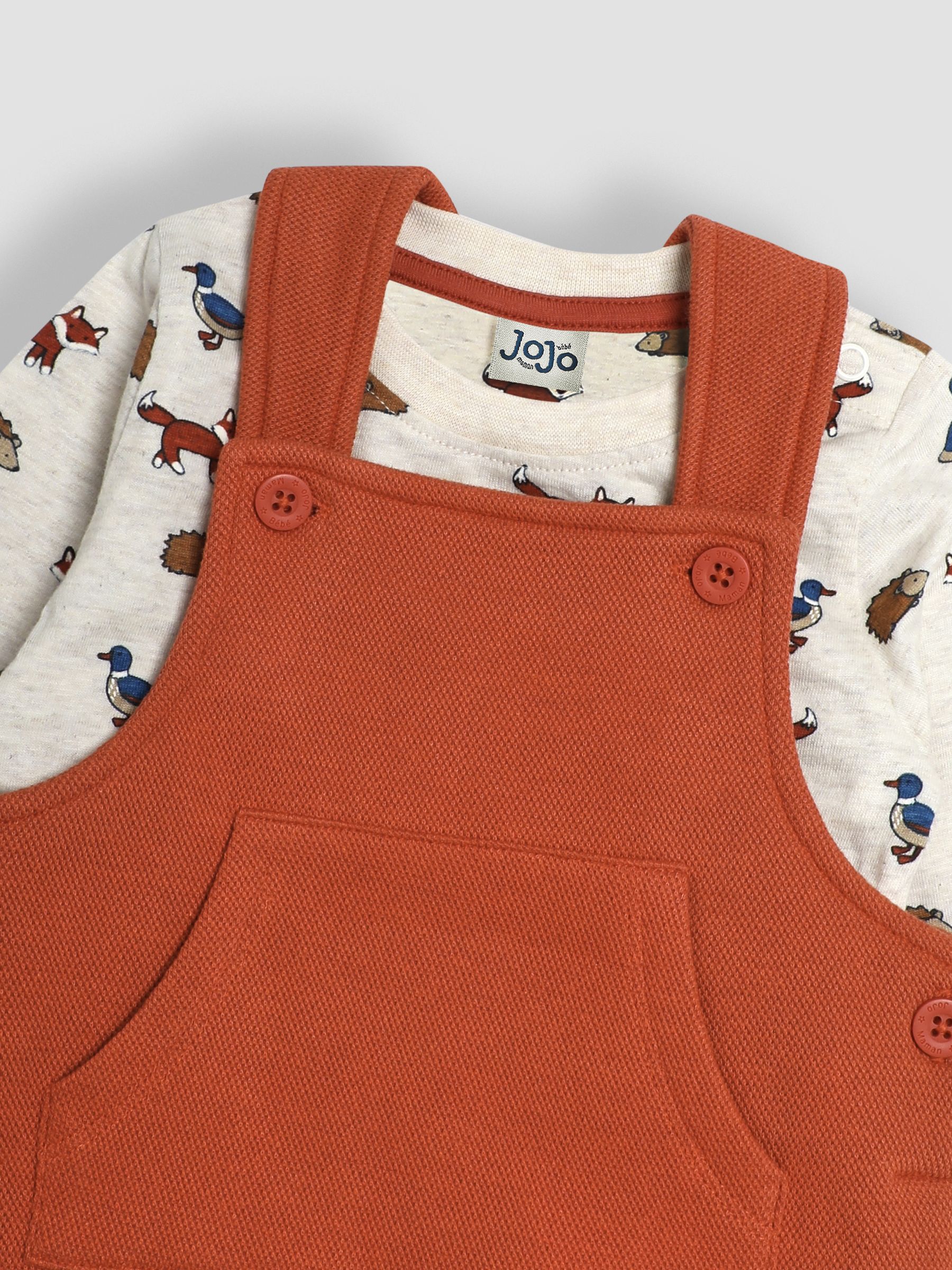 Rust Forest Animal Textured Dungarees & Top Set - Image 6 of 6