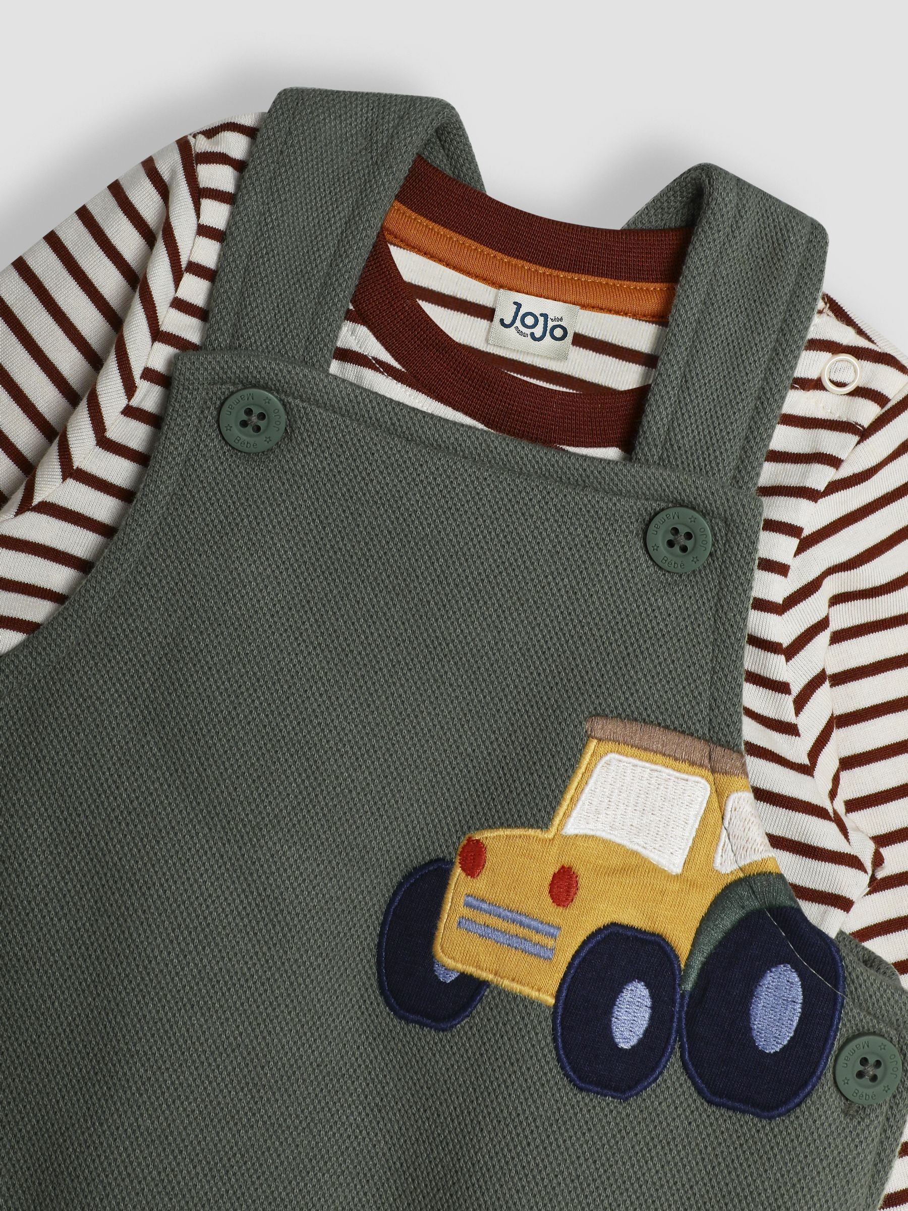 Khaki Tractor Appliqué Texture Dungarees & Top Set - Image 6 of 6