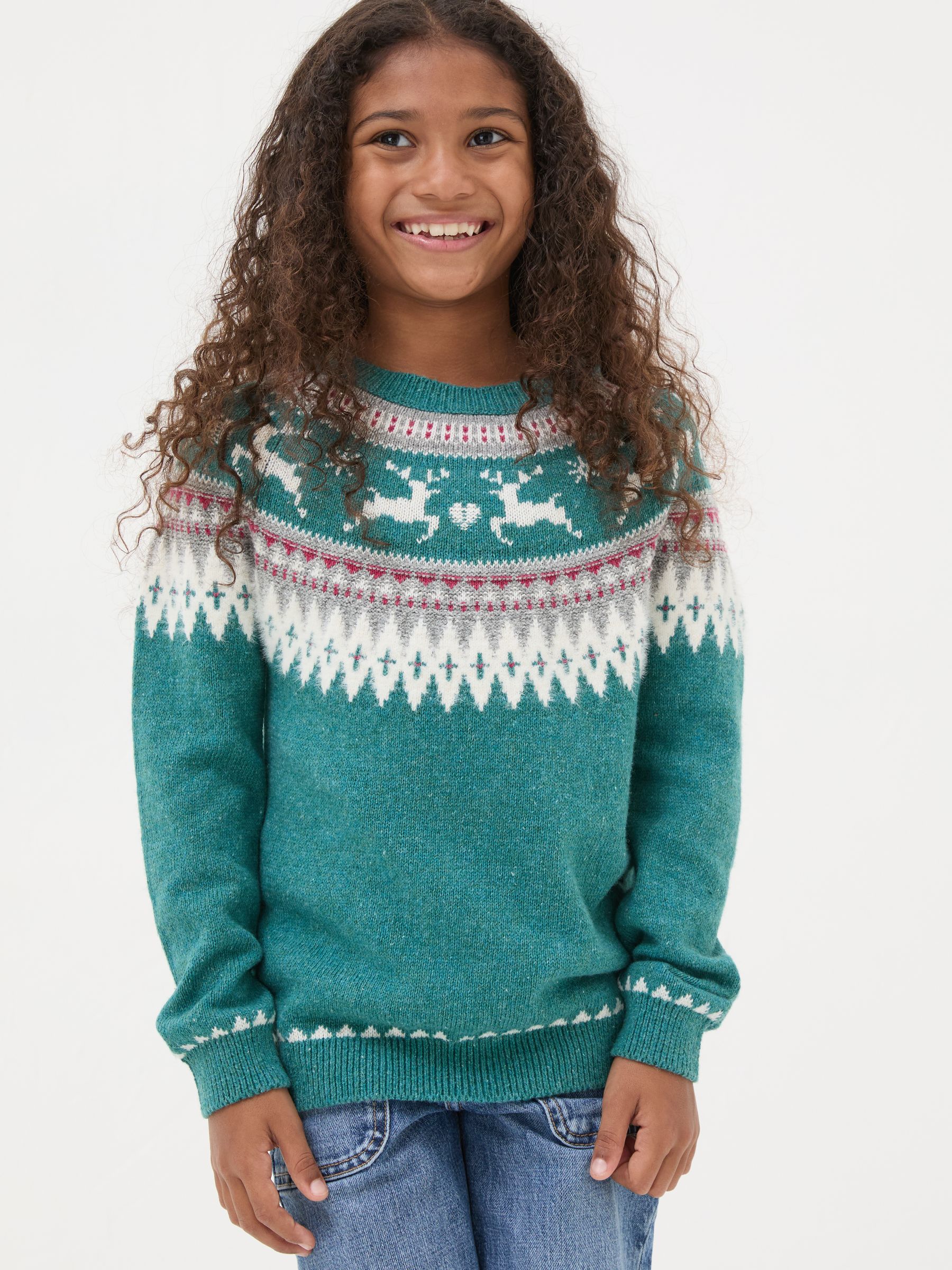 Teal Blue Reindeer Fairisle Pattern Jumper - Image 2 of 5