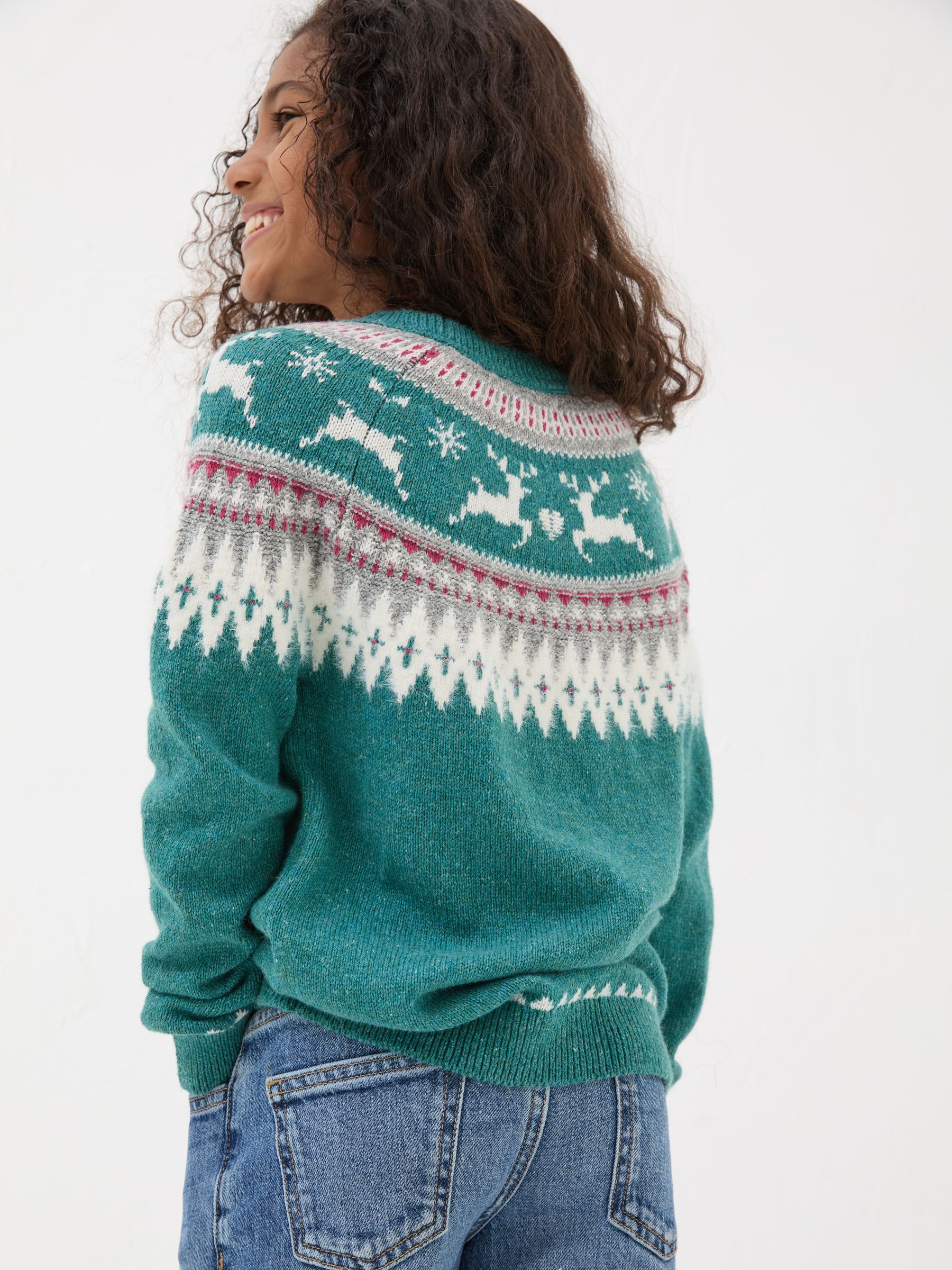 Teal Blue Reindeer Fairisle Pattern Jumper - Image 3 of 5
