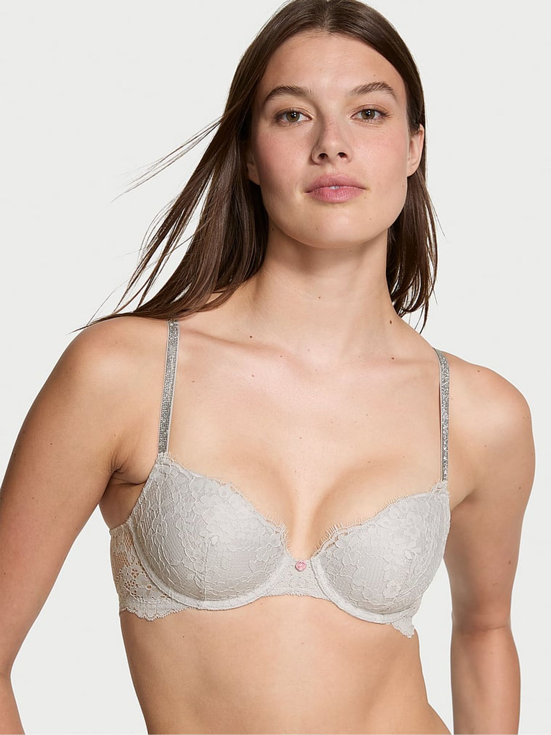 Silver Pearl Grey Lightly Lined Demi Twinkle Strap Bra - Image 1 of 3
