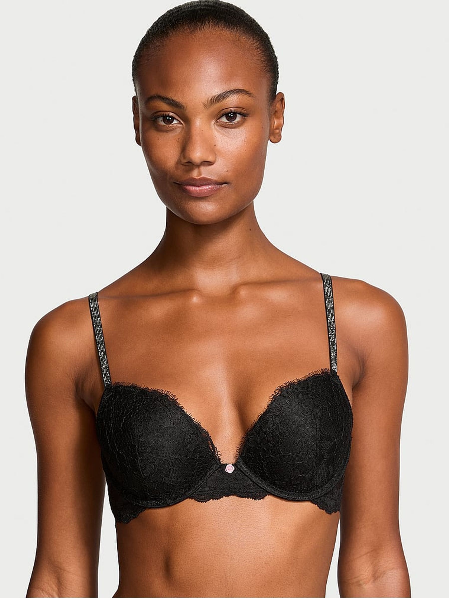 Black Push Up Twinkle Strap Bra - Image 1 of 3