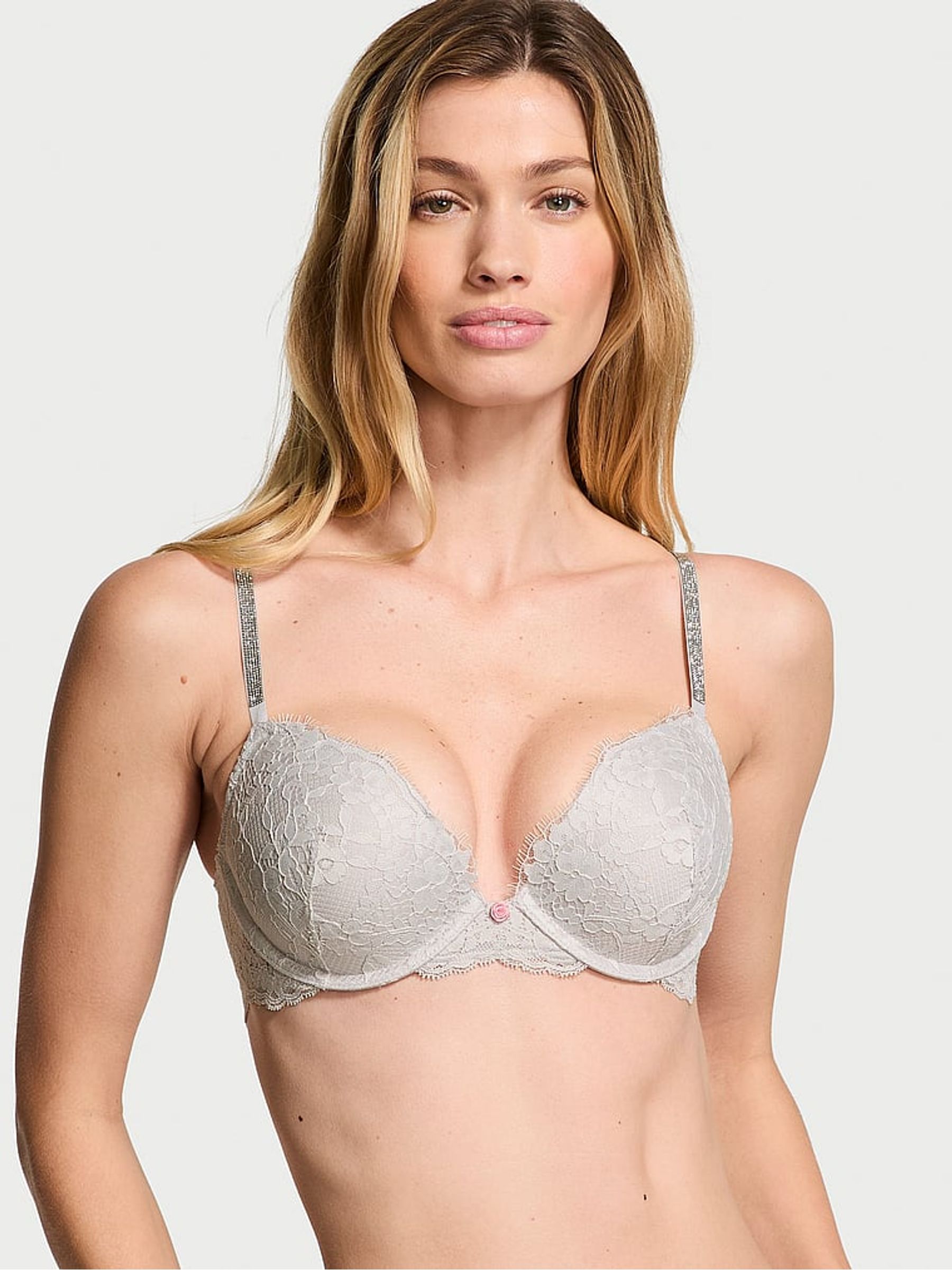 Silver Pearl Grey Push Up Twinkle Strap Bra - Image 1 of 3