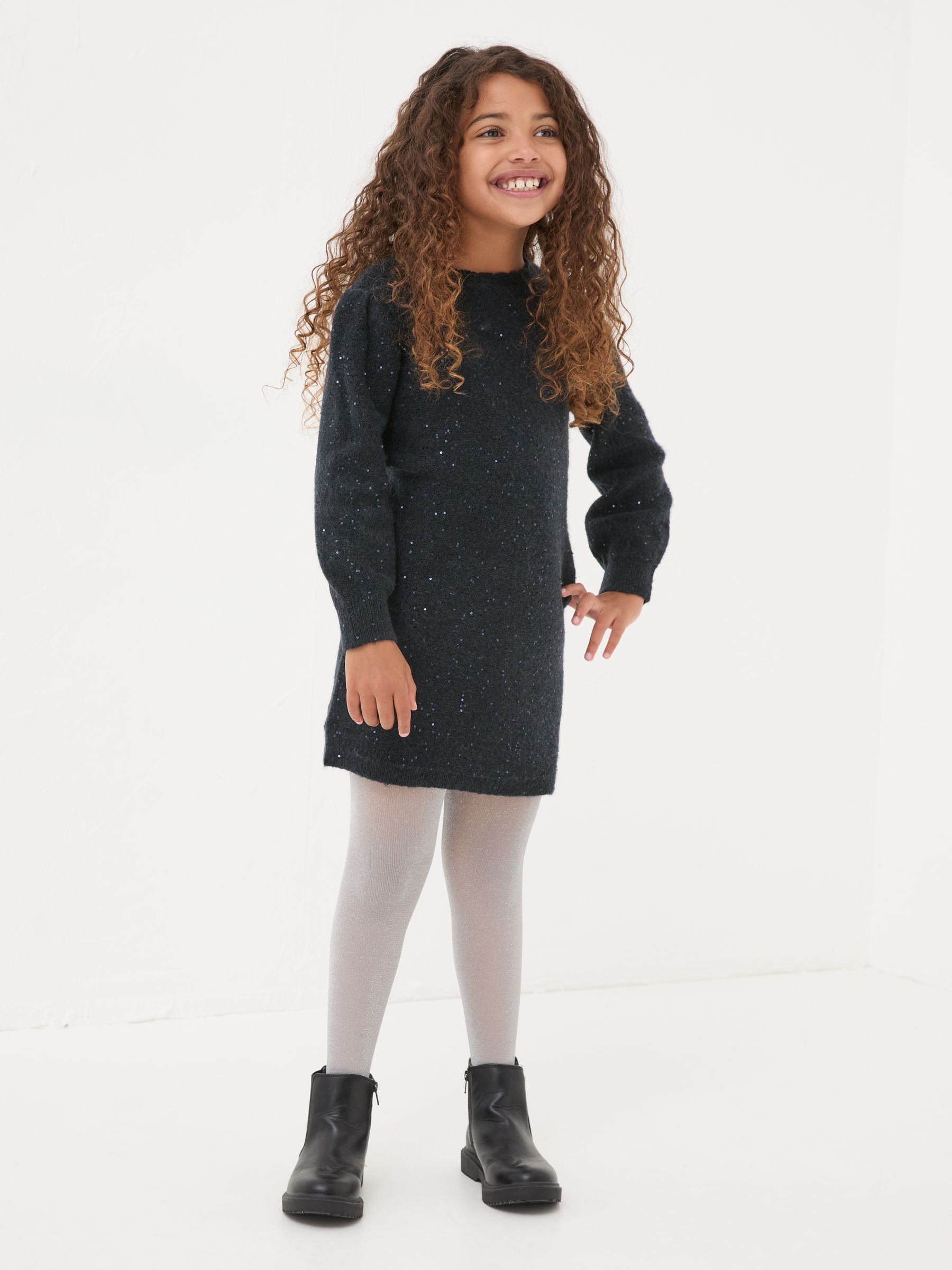 Navy Sequin Knitted Dress - Image 2 of 4