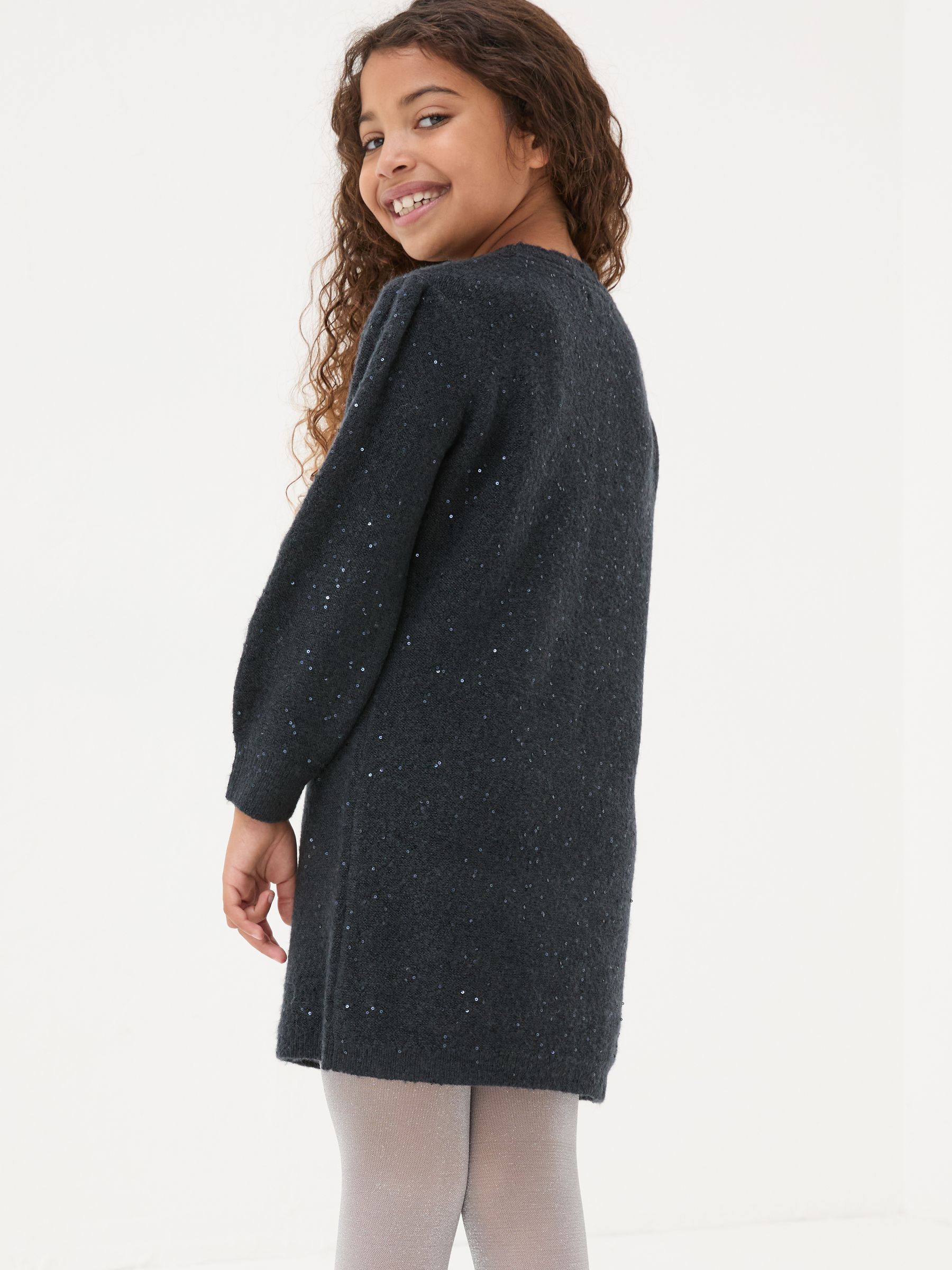 Navy Sequin Knitted Dress - Image 3 of 4