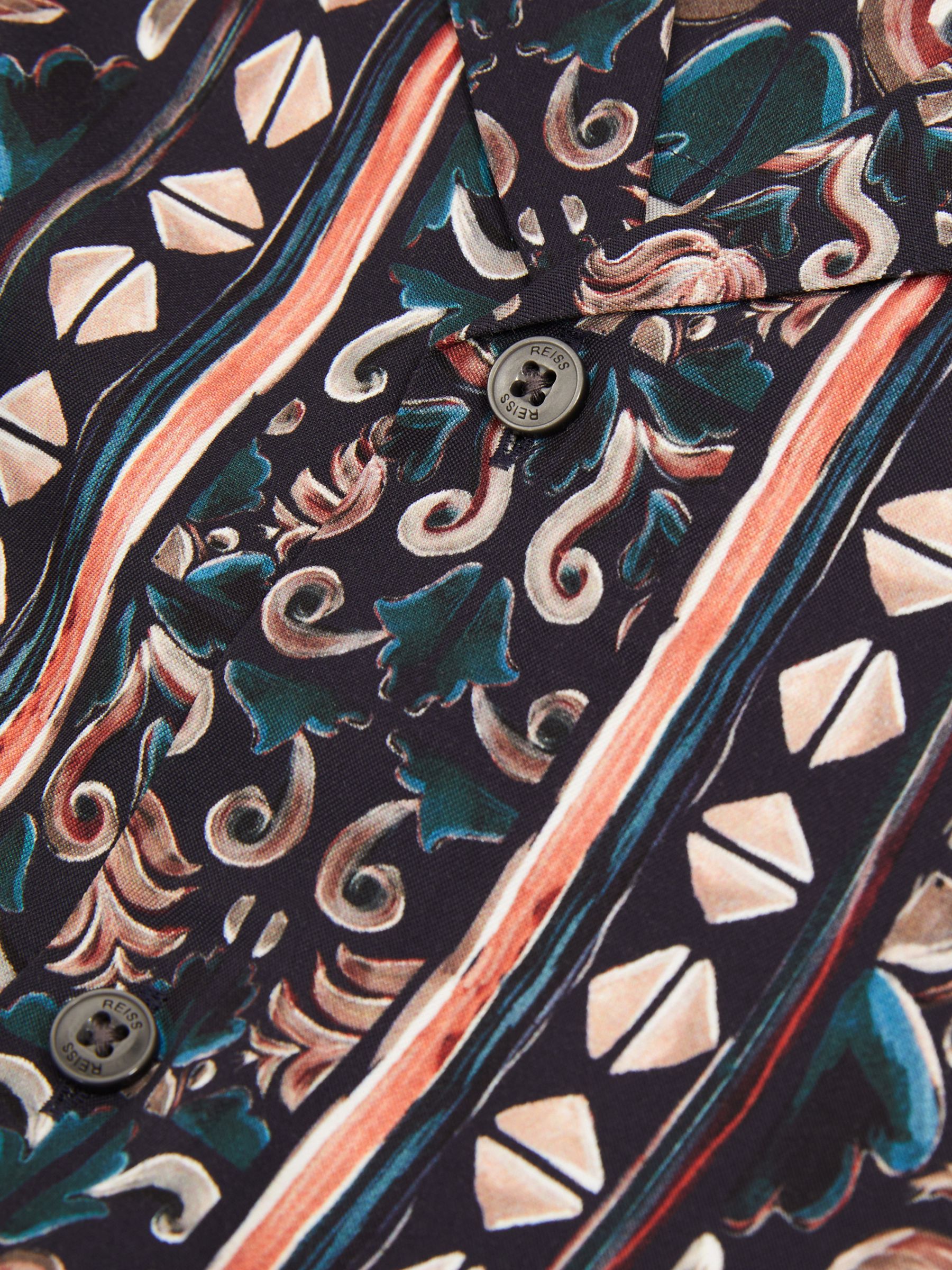 3-9 yrs Ornamental Print Cuban Collar Shirt in Dark Teal - Image 3 of 3