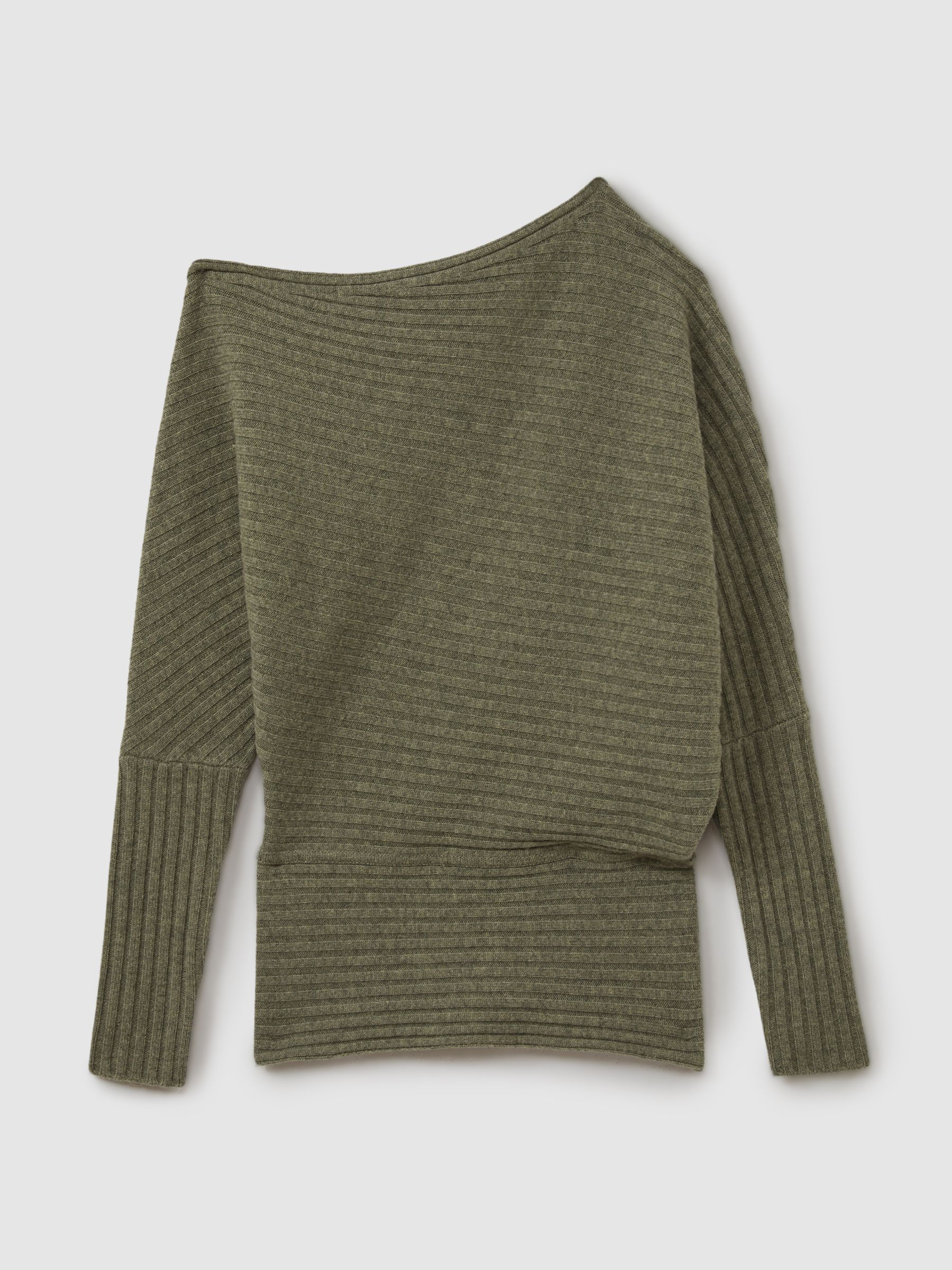Wool-Cashmere Off-The-Shoulder Draped Jumper in Sage - Image 2 of 5