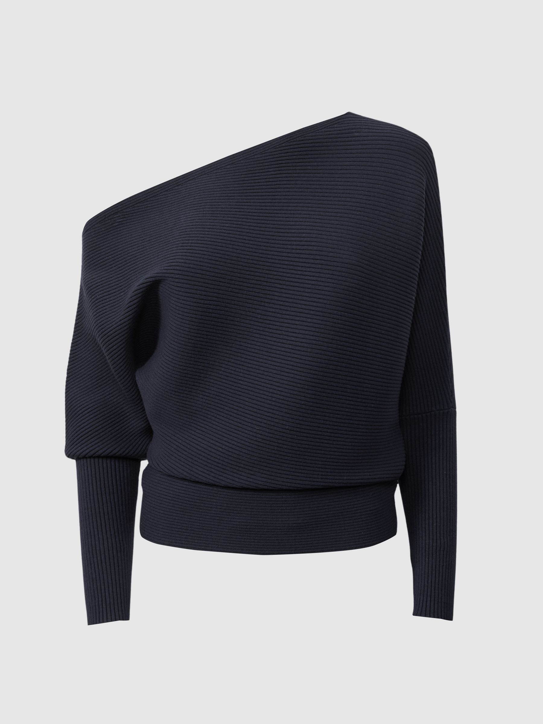 Reiss Asymmetric Draped Knitted Jumper in Navy | REISS