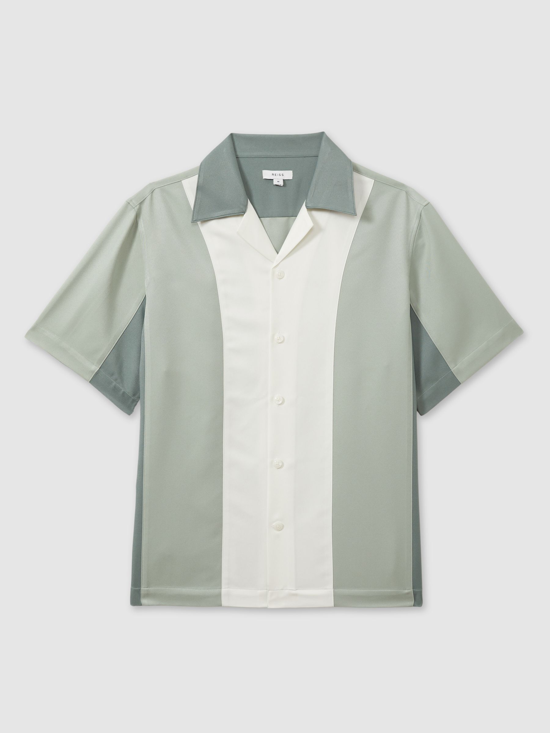 Colourblock Cuban Collar Shirt in Green Multi - Image 2 of 6