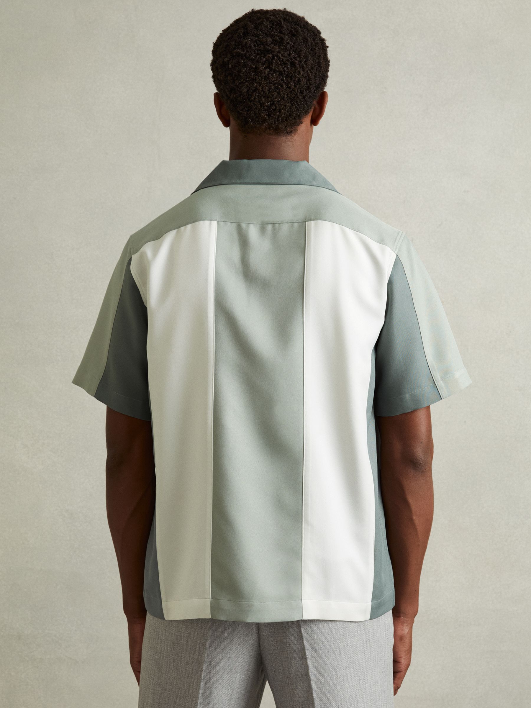 Colourblock Cuban Collar Shirt in Green Multi - Image 5 of 6