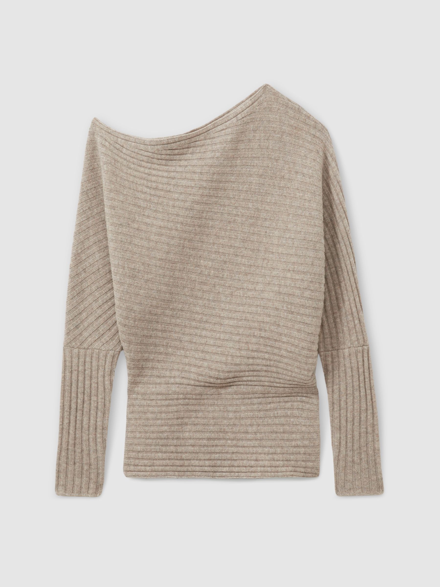 Wool-Cashmere Off-The-Shoulder Draped Jumper in Neutral - Image 2 of 6