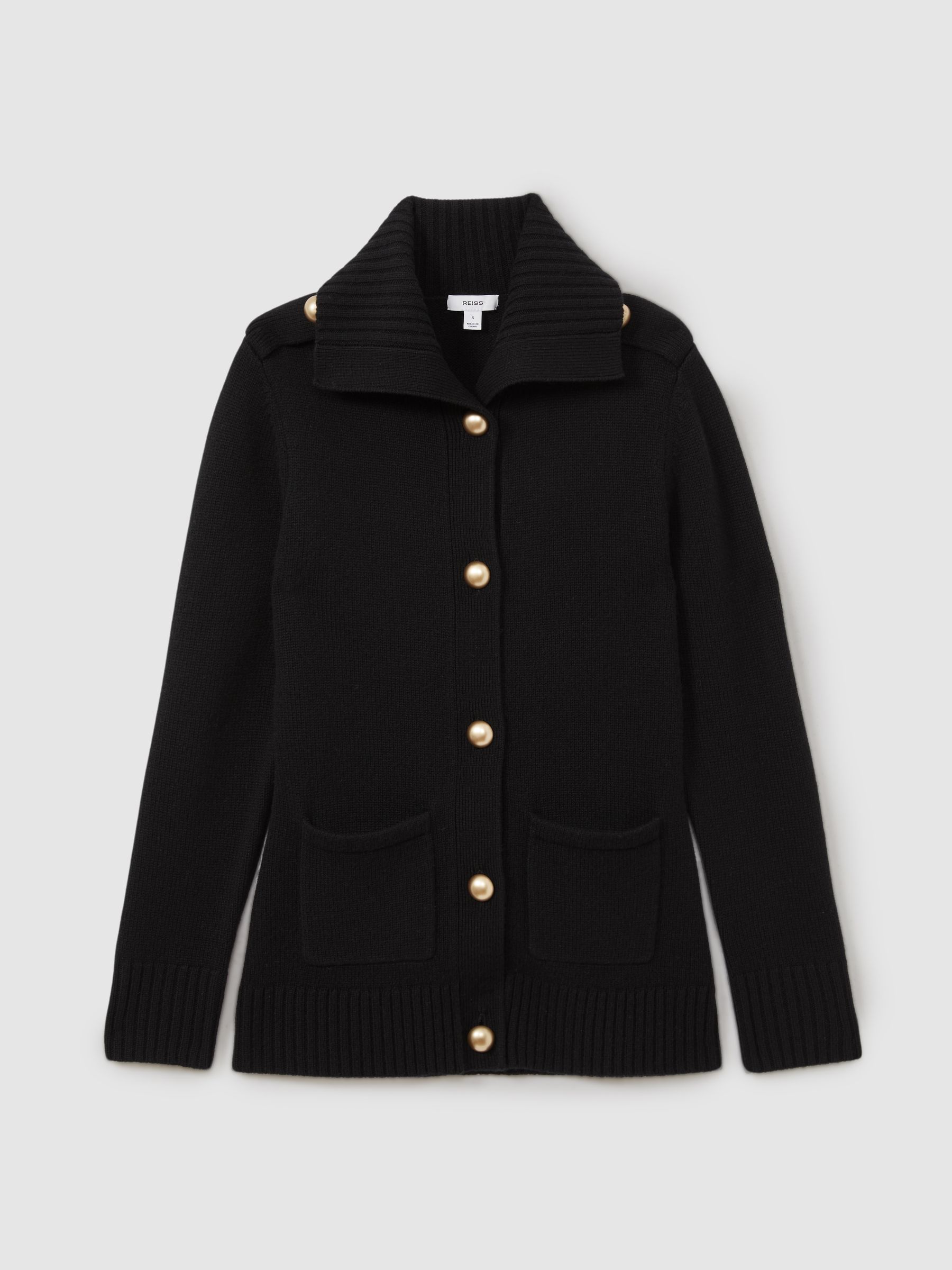 Cat Black Wool-Cashmere Spread Collar Cardigan - Image 2 of 5