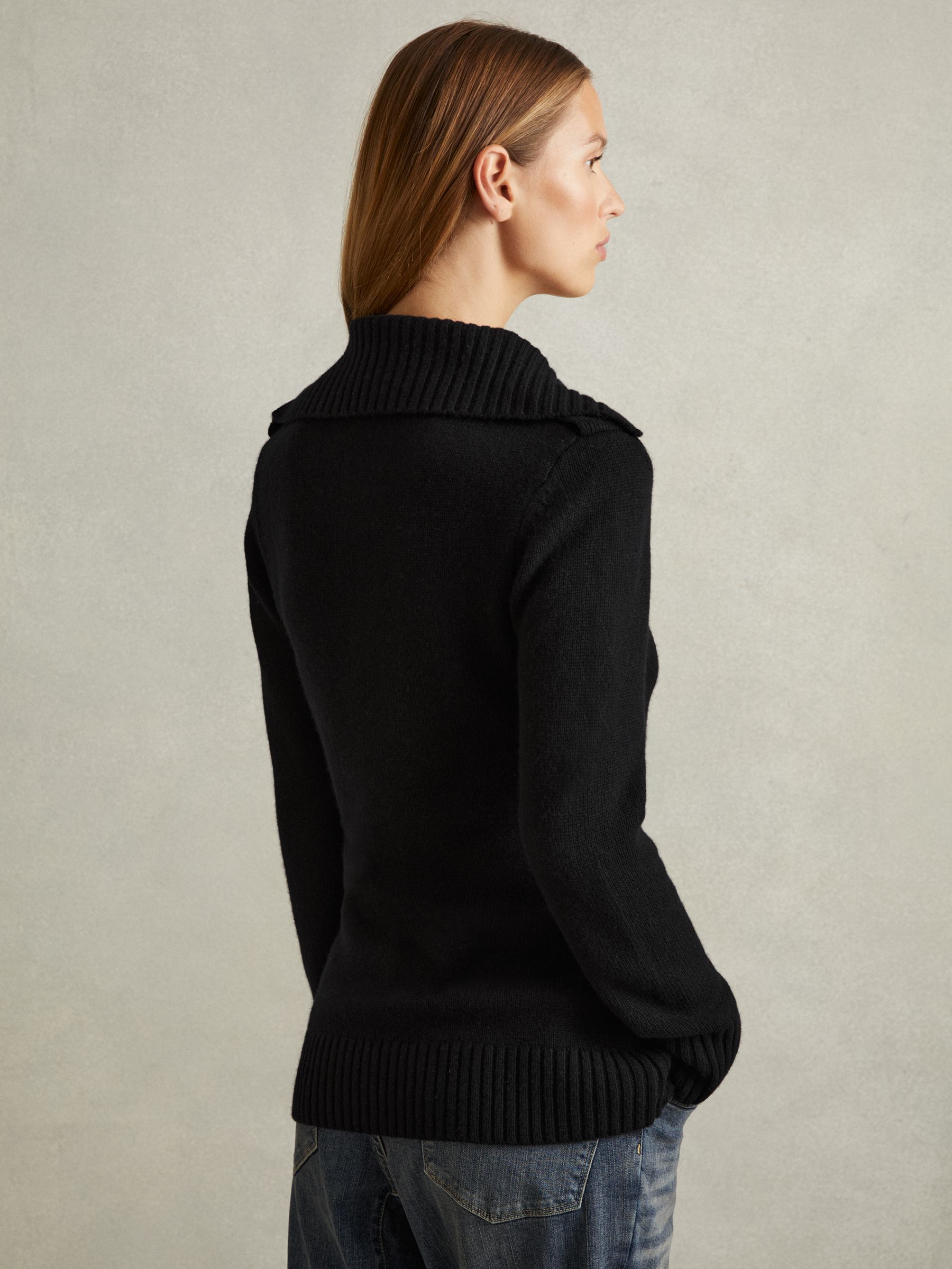 Cat Black Wool-Cashmere Spread Collar Cardigan - Image 4 of 5
