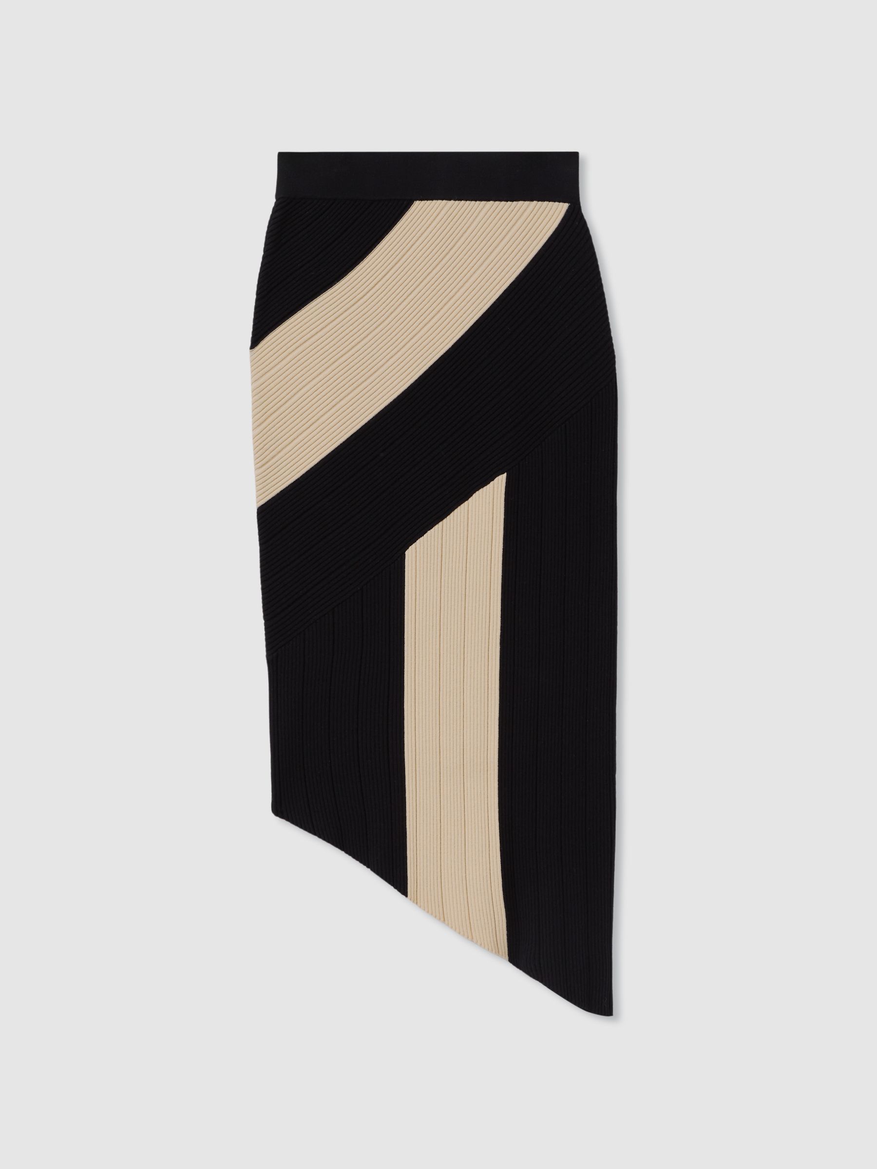 Jess Black/Camel Knitted Colourblock Asymmetric Midi Skirt - Image 2 of 6