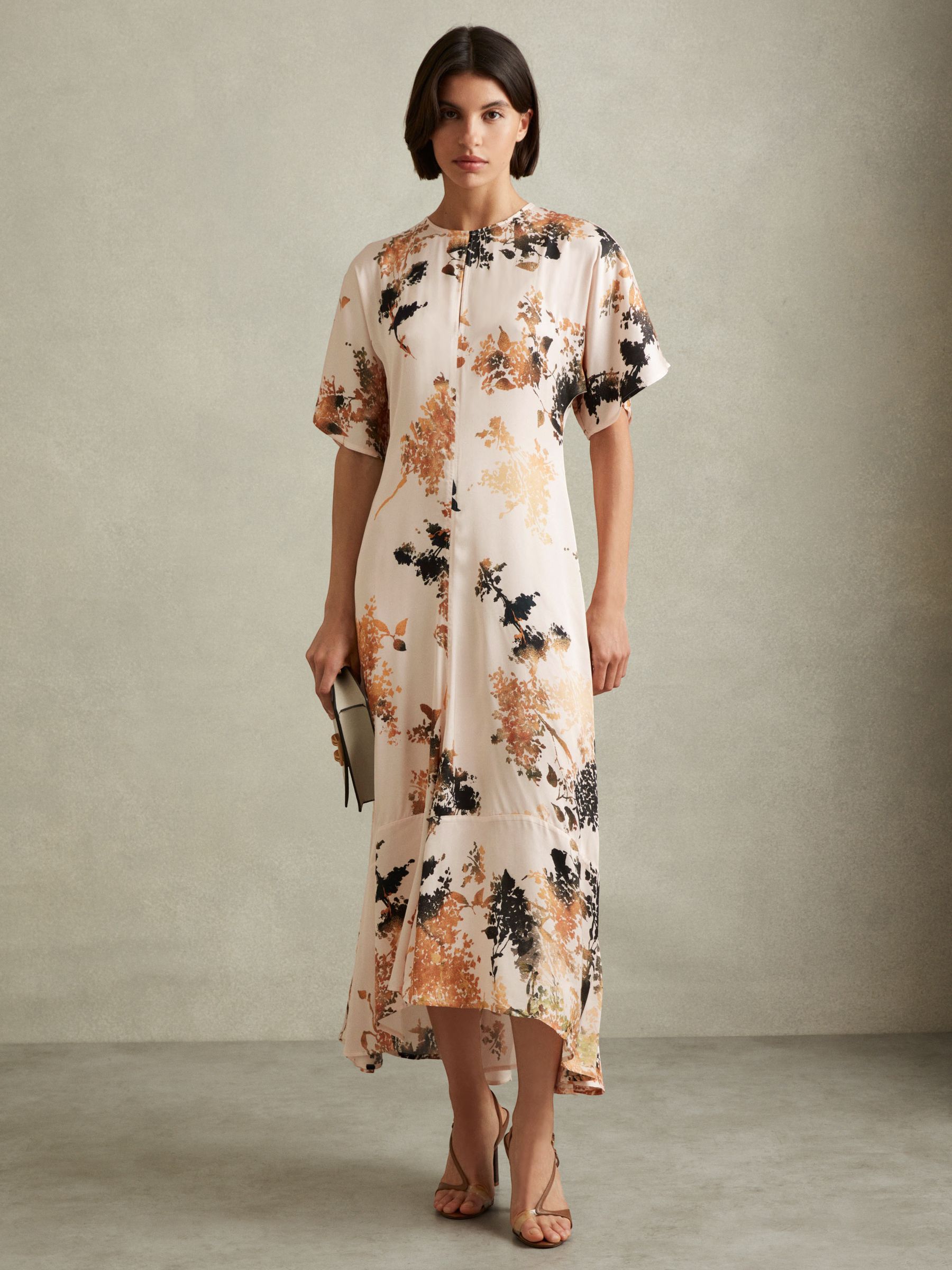 Chrissy Pale Pink Floral Print Midi Dress - Image 1 of 5