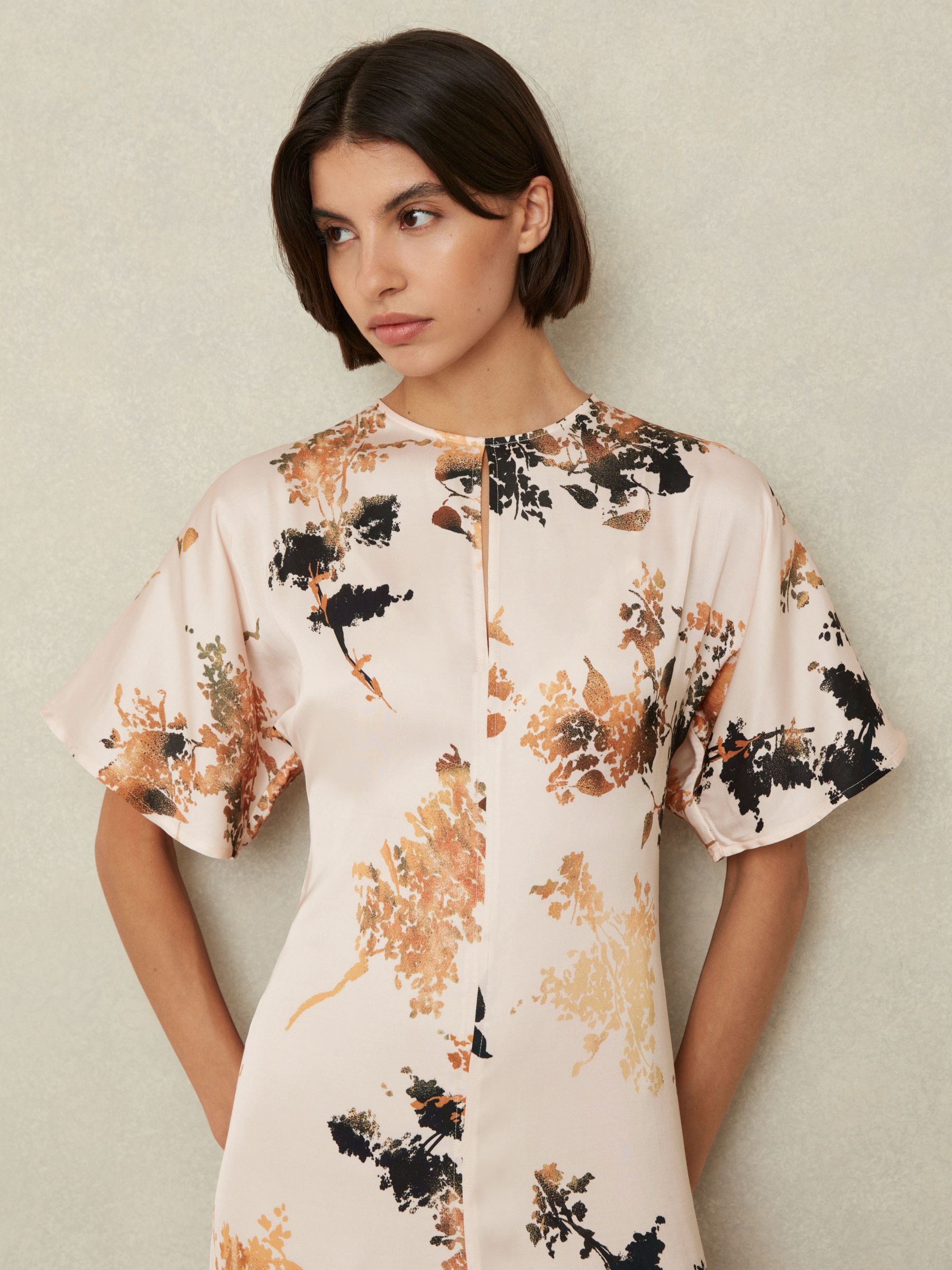 Chrissy Pale Pink Floral Print Midi Dress - Image 3 of 5