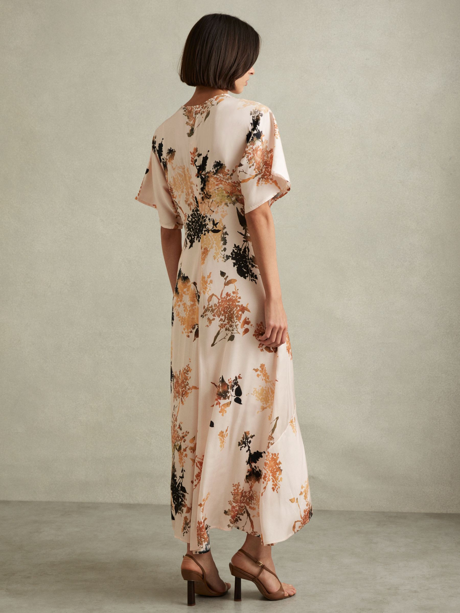 Reiss Chrissy Pale Pink Floral Print Midi Dress - REISS