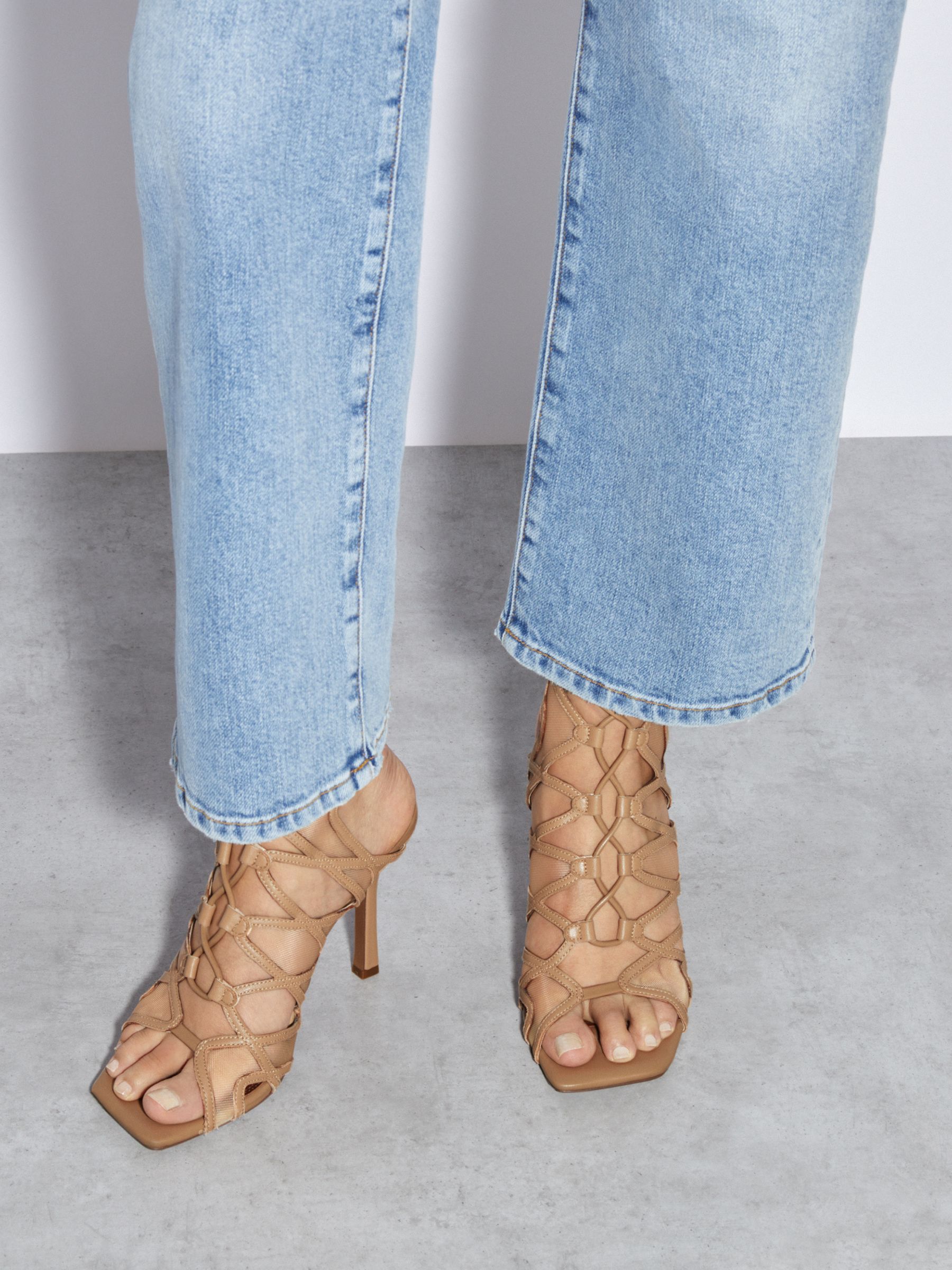 Mesh Leather Strappy Heels in Neutral - Image 2 of 5
