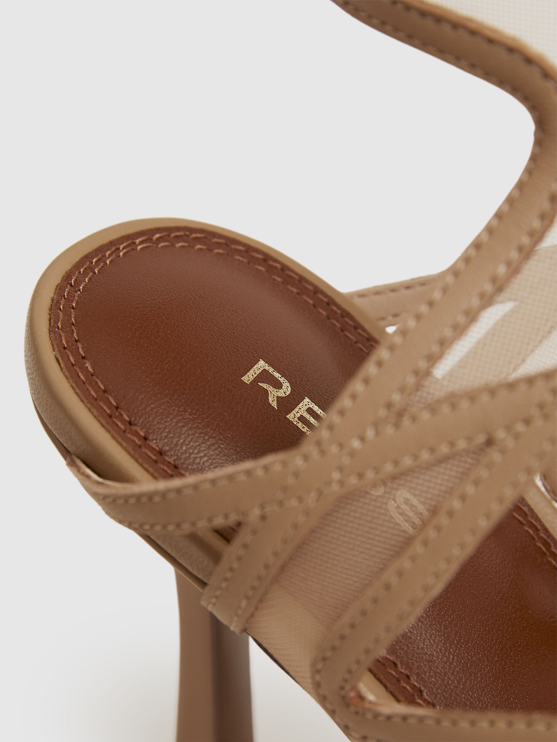 Mesh Leather Strappy Heels in Neutral - Image 4 of 5