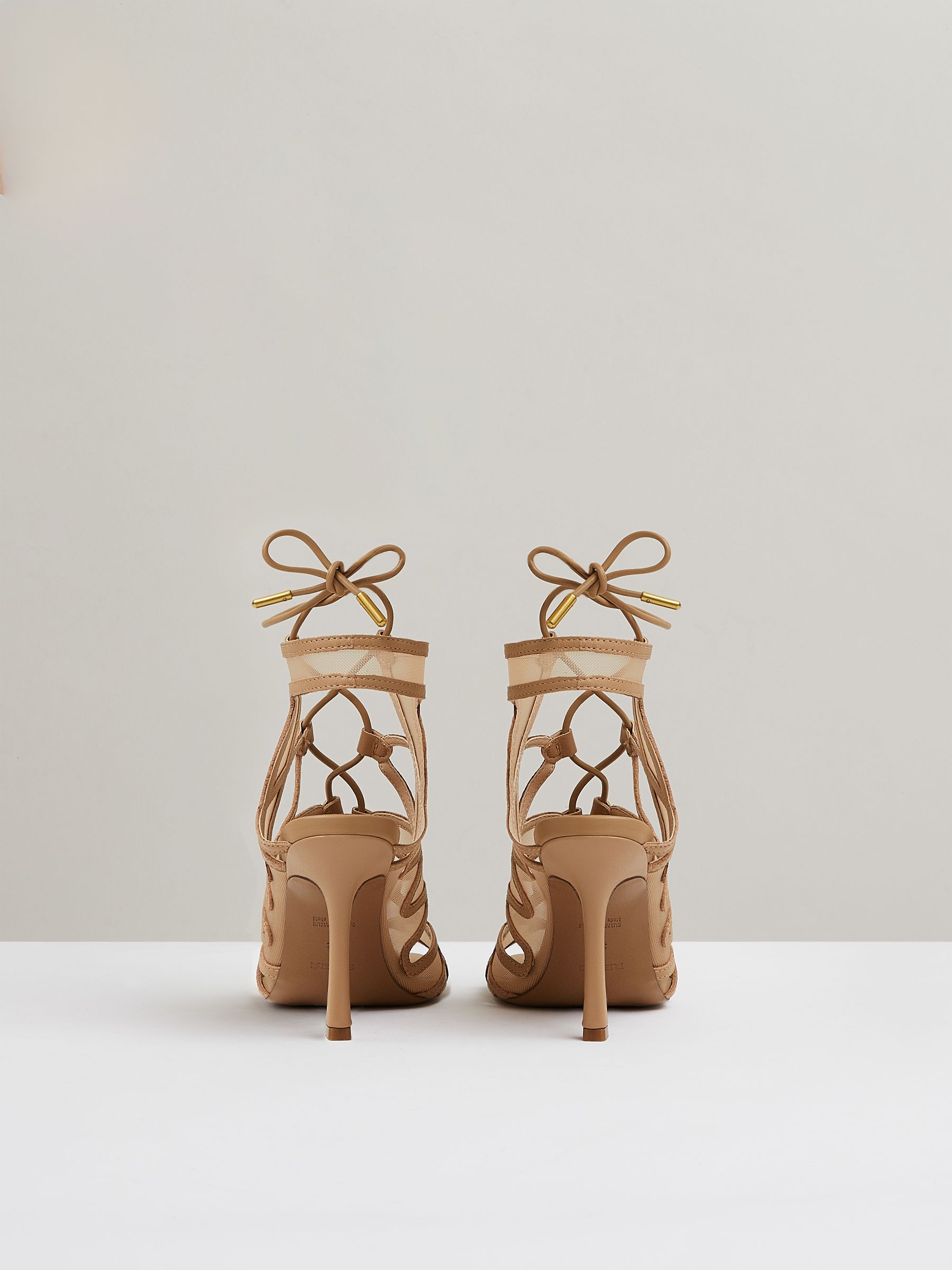 Mesh Leather Strappy Heels in Neutral - Image 5 of 5