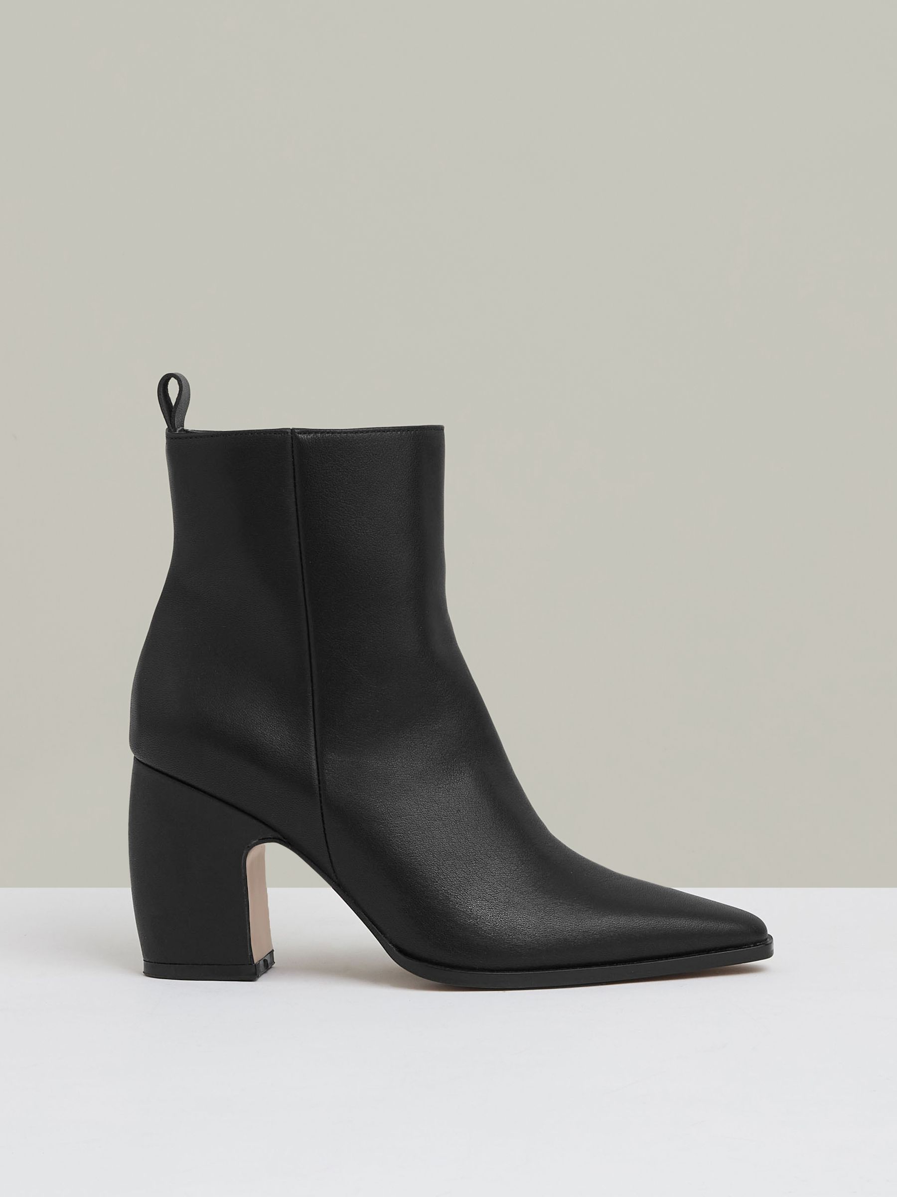Leather Blocked Heel Ankle Boots in Black - Image 1 of 5