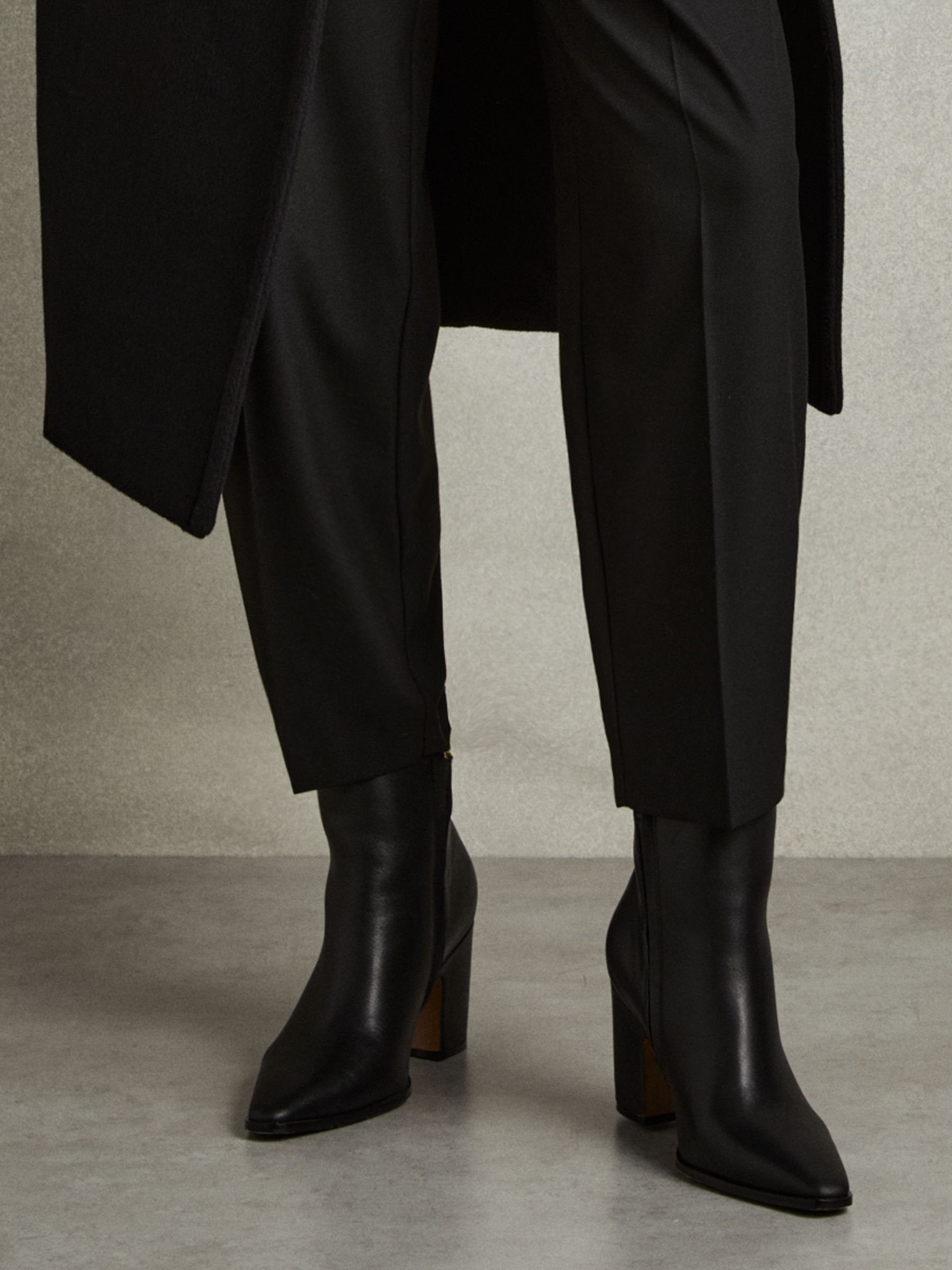 Leather Blocked Heel Ankle Boots in Black - Image 2 of 5