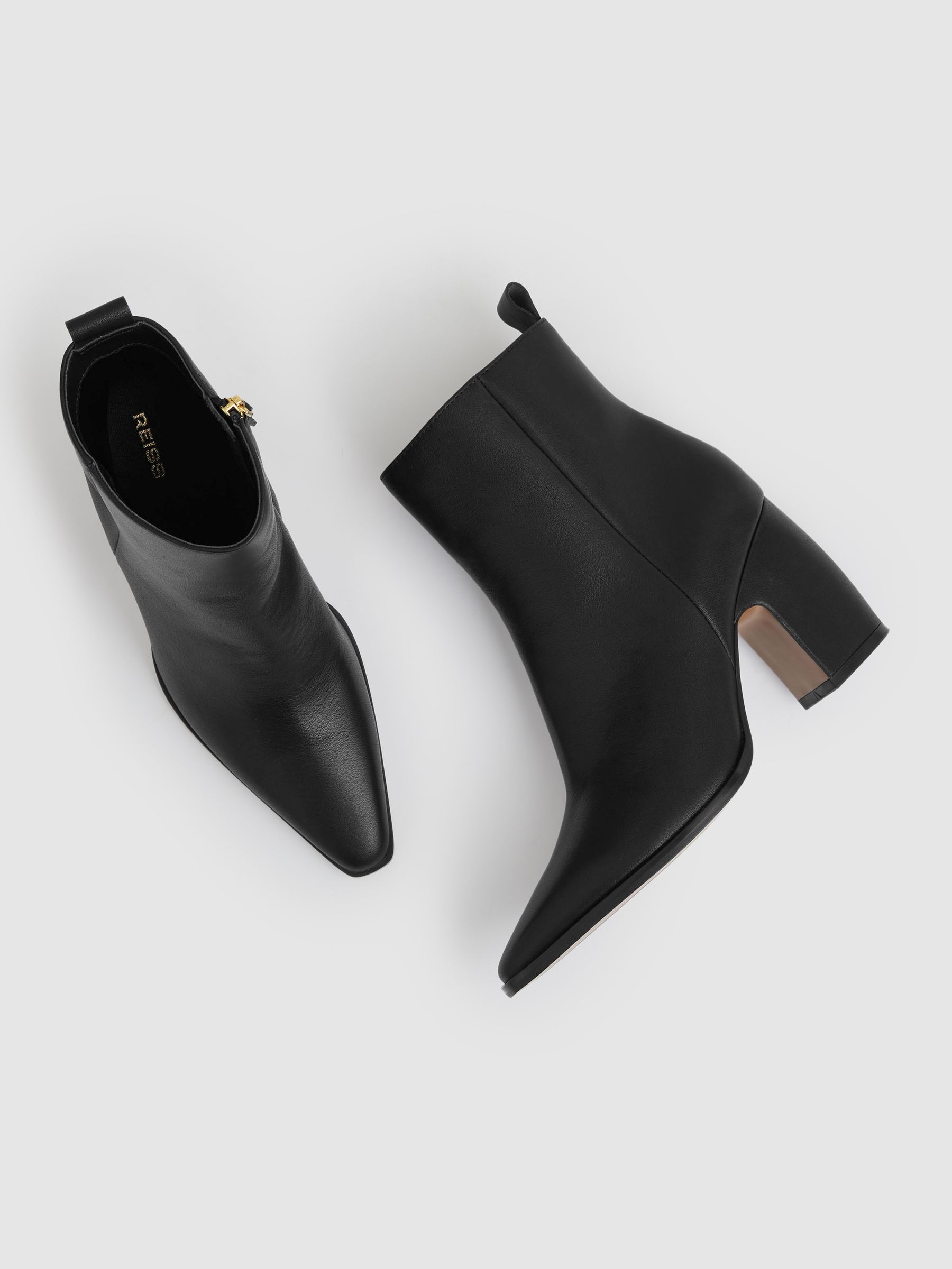 Leather Blocked Heel Ankle Boots in Black - Image 3 of 5