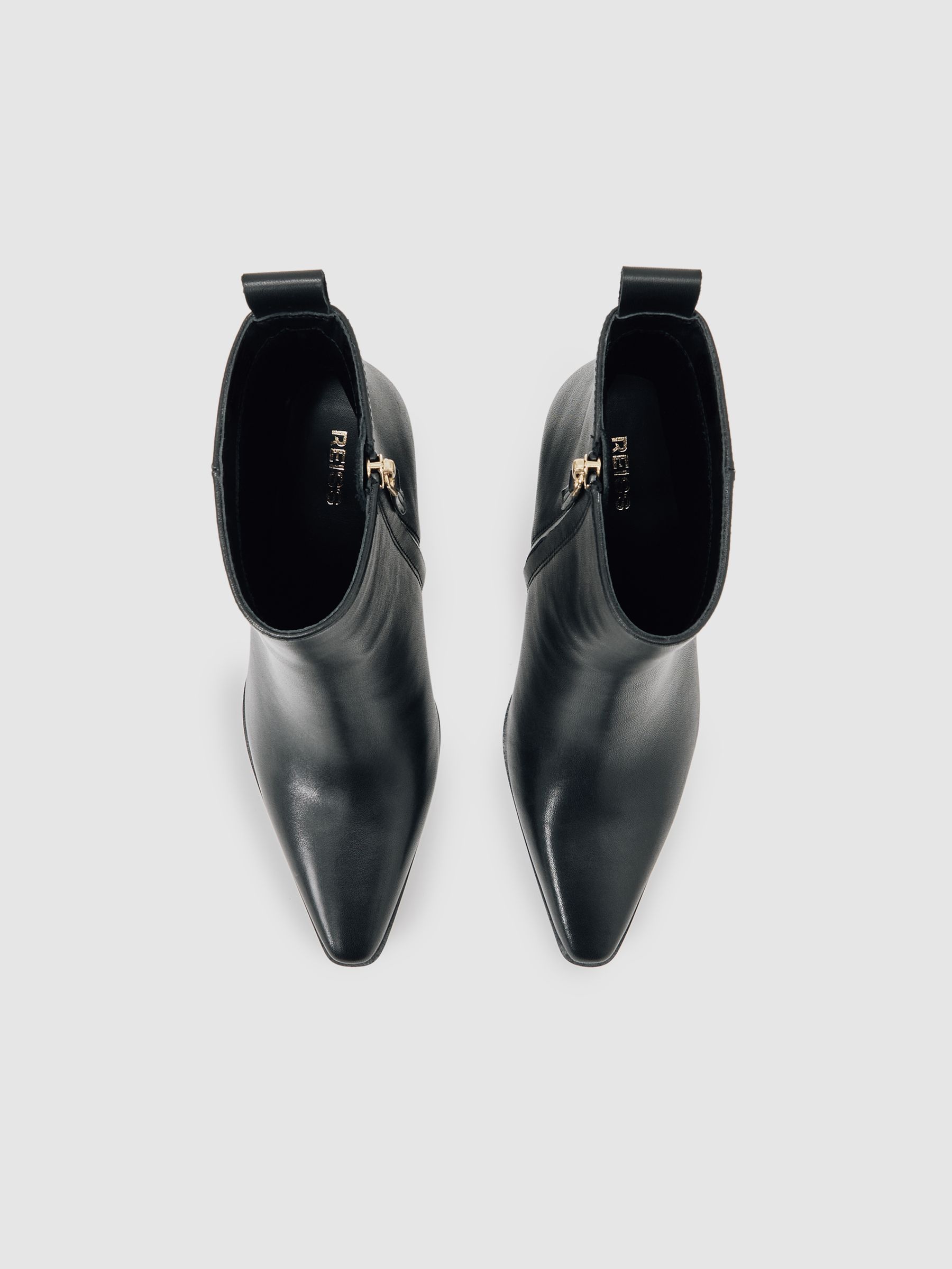 Leather Blocked Heel Ankle Boots in Black - image 2
