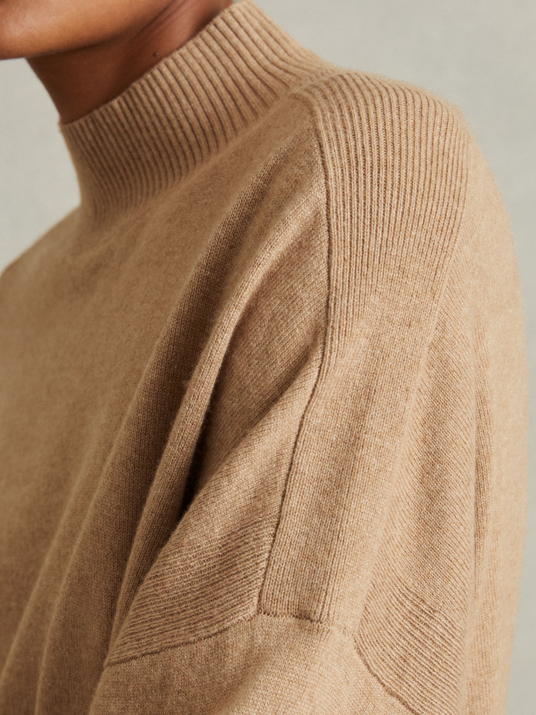 Wool Blend Funnel Neck Jumper in Camel - Image 3 of 5