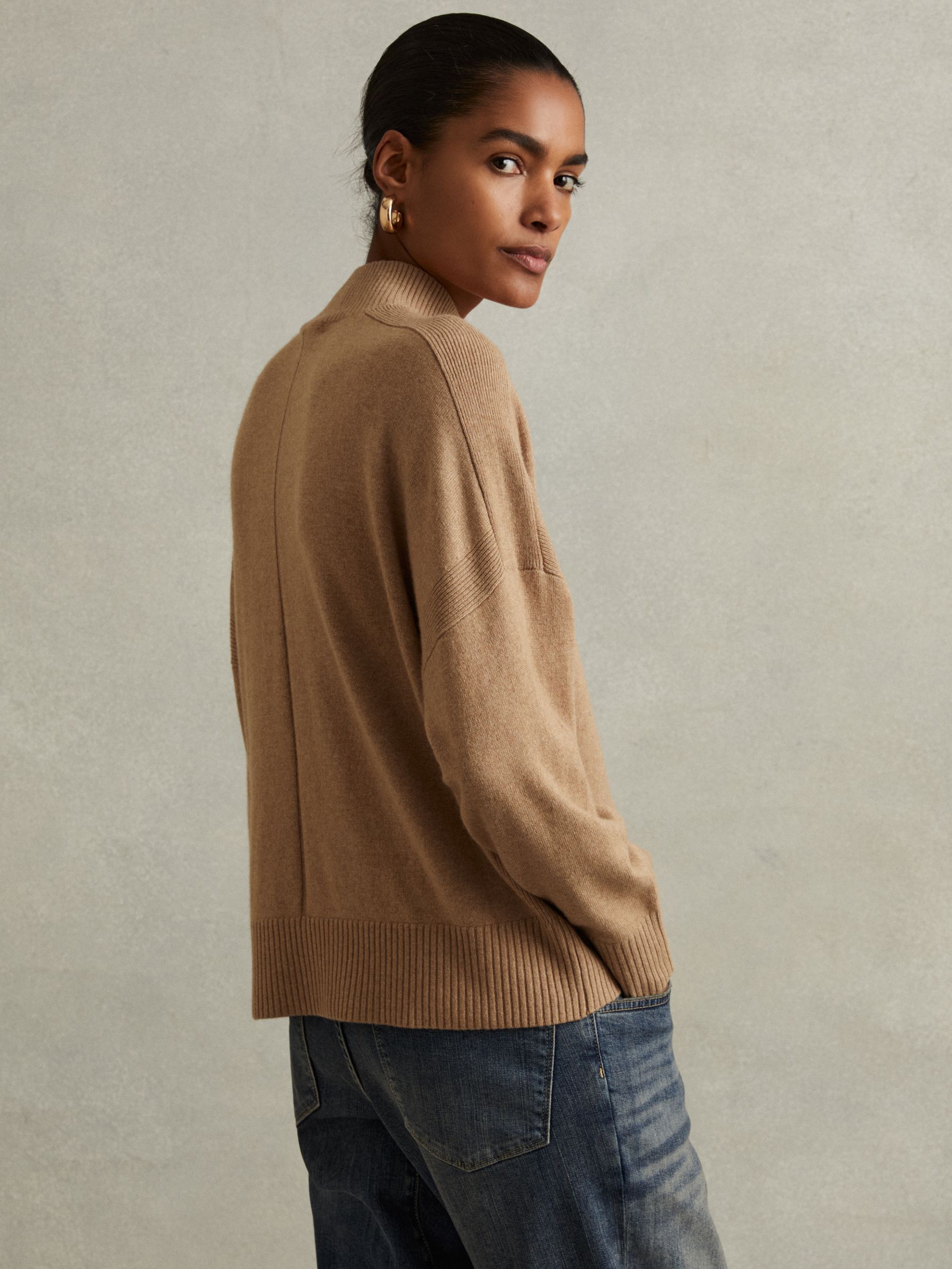 Wool Blend Funnel Neck Jumper in Camel - Image 4 of 5