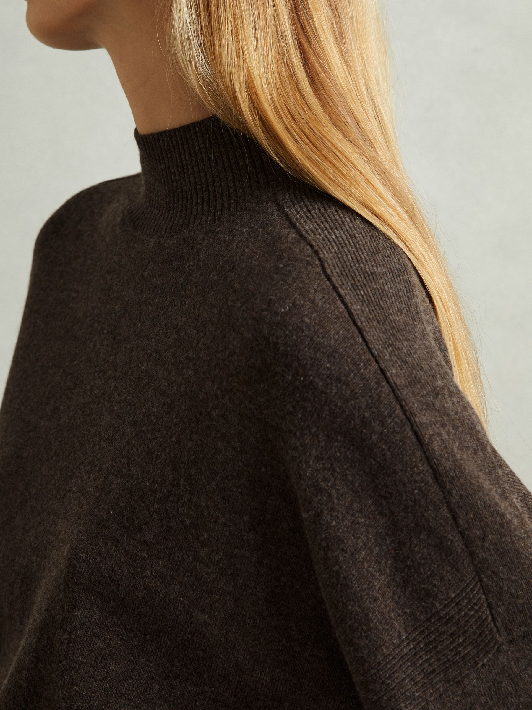 Wool Blend Funnel Neck Jumper in Chocolate - Image 3 of 5