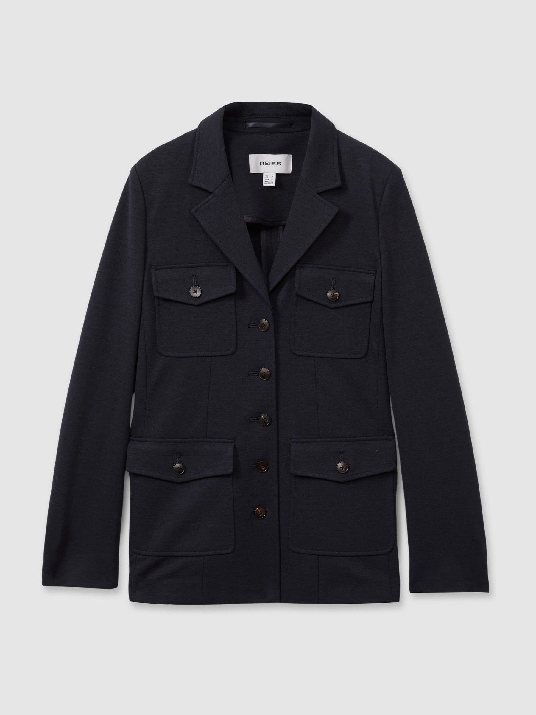 Ponte Button-Through Overshirt in Navy - Image 2 of 6