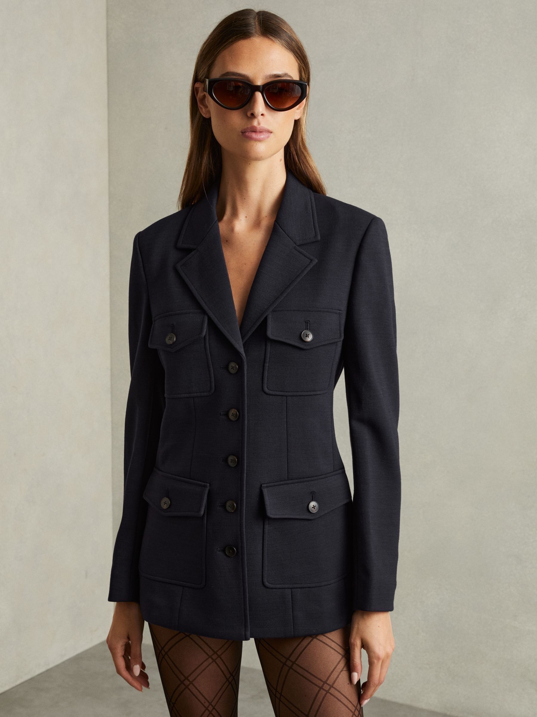 Ponte Button-Through Overshirt in Navy - Image 5 of 6