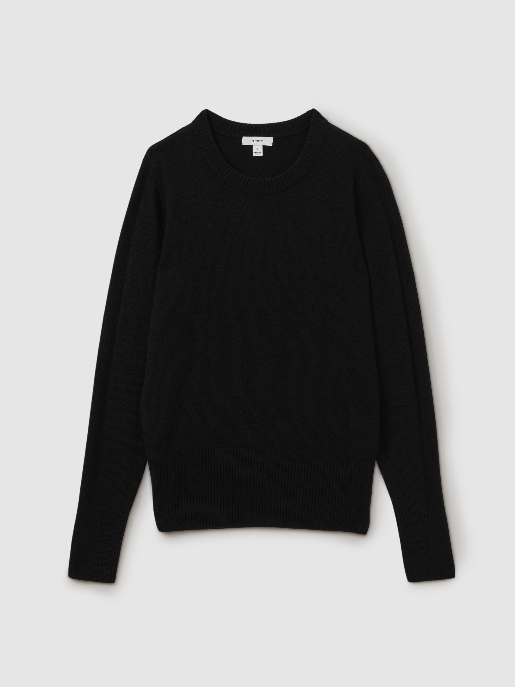 Wool Blend Crew Neck Jumper with Cashmere in Black - Image 2 of 5