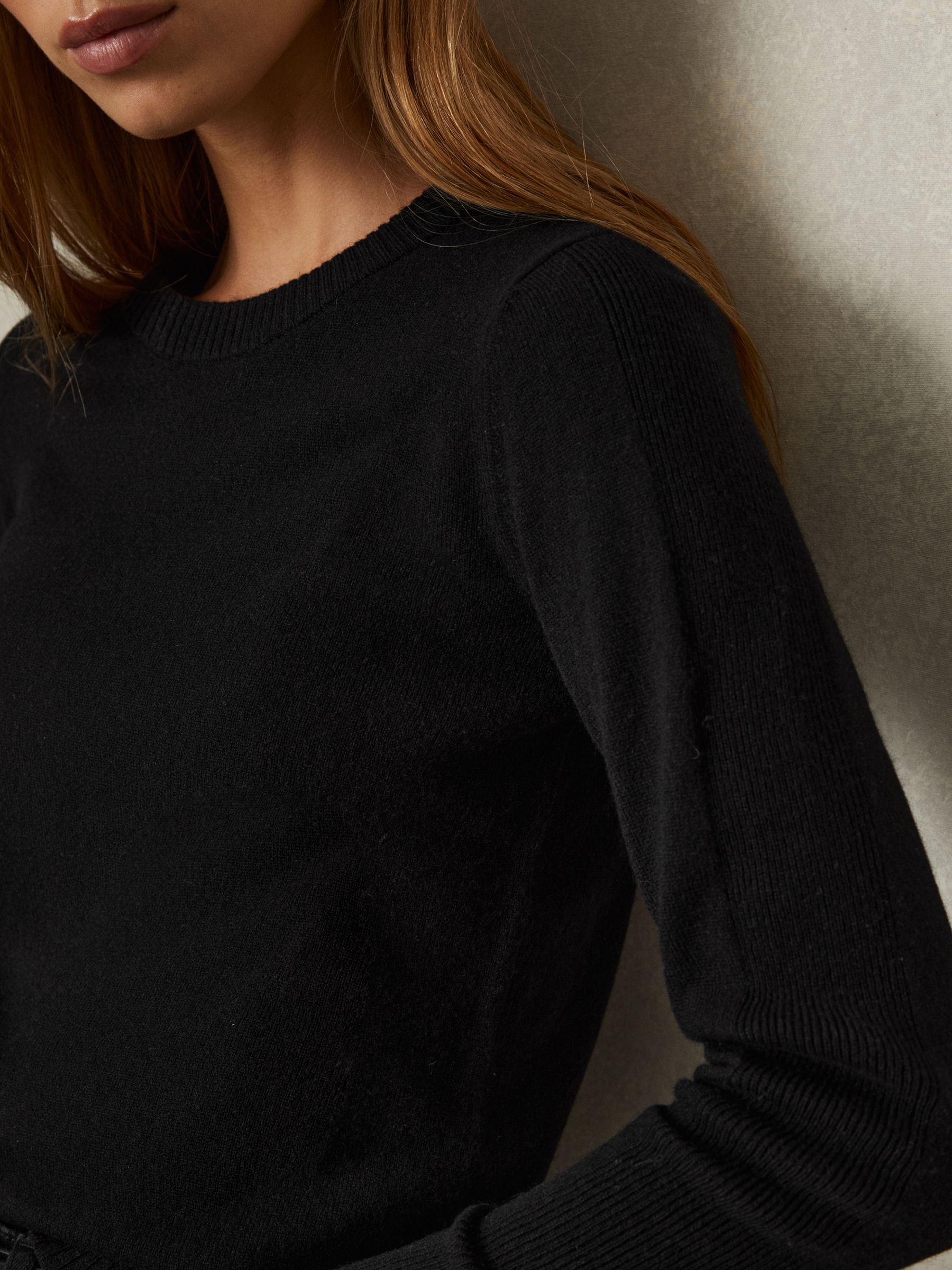 Wool Blend Crew Neck Jumper with Cashmere in Black - Image 3 of 5