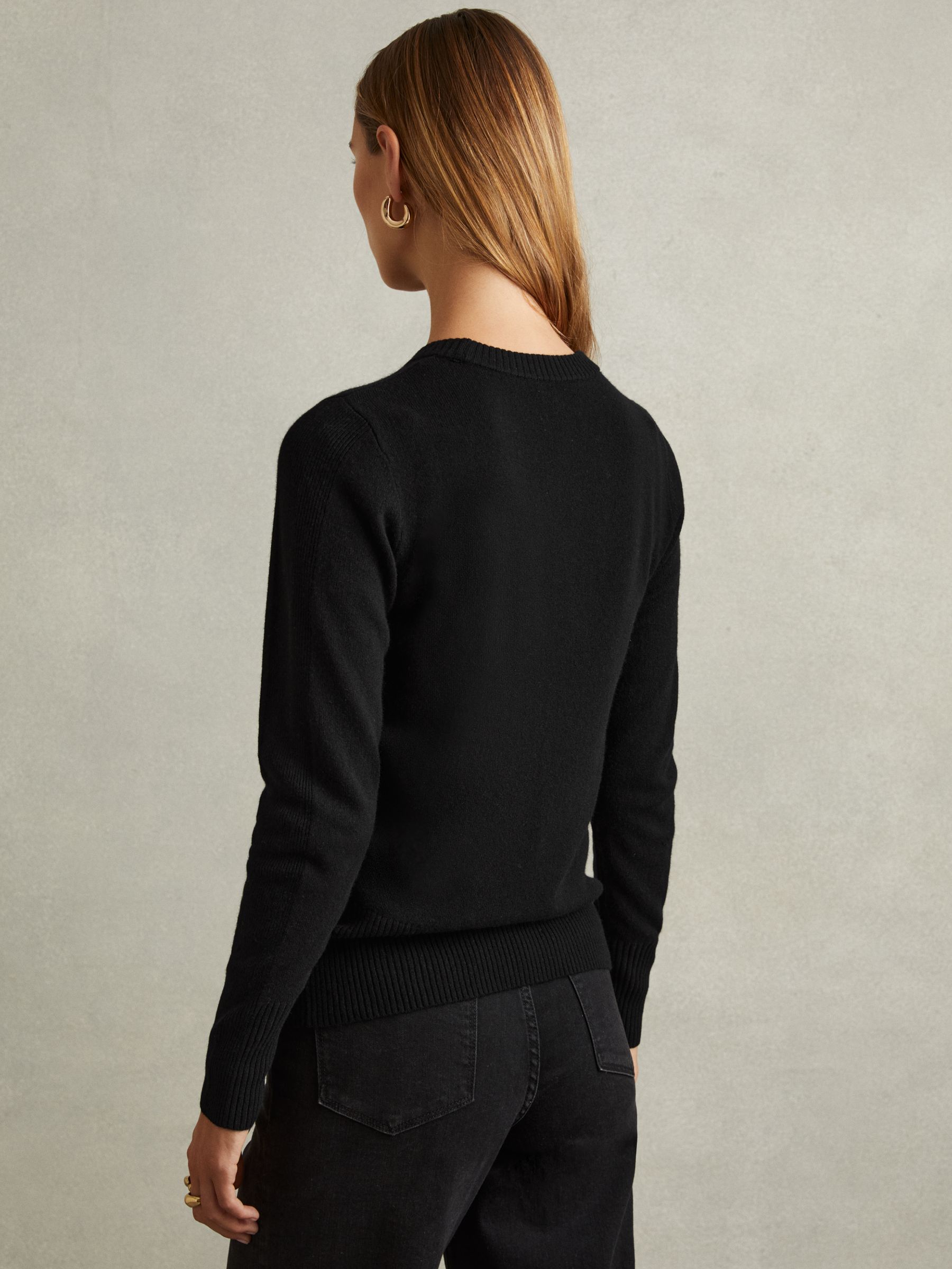 Wool Blend Crew Neck Jumper with Cashmere in Black - Image 4 of 5