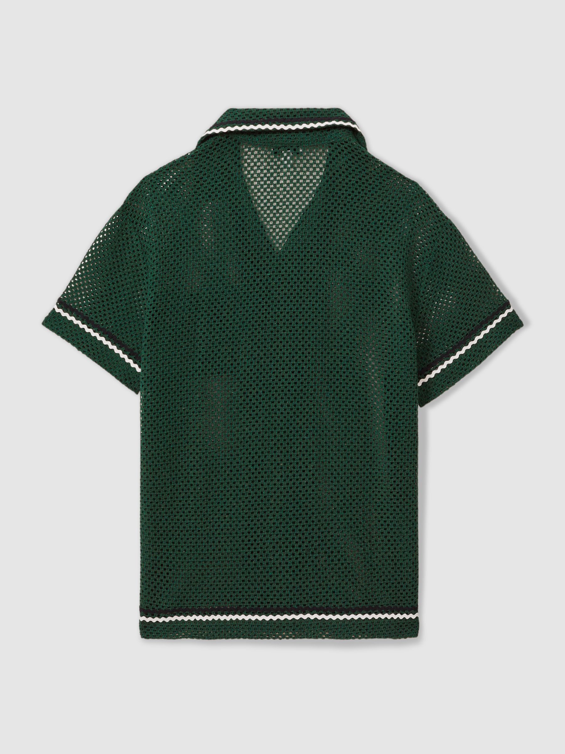 Lucca Dark Green Ché Crochet Contrast Trim Cuban Collar Shirt - Image 3 of 5